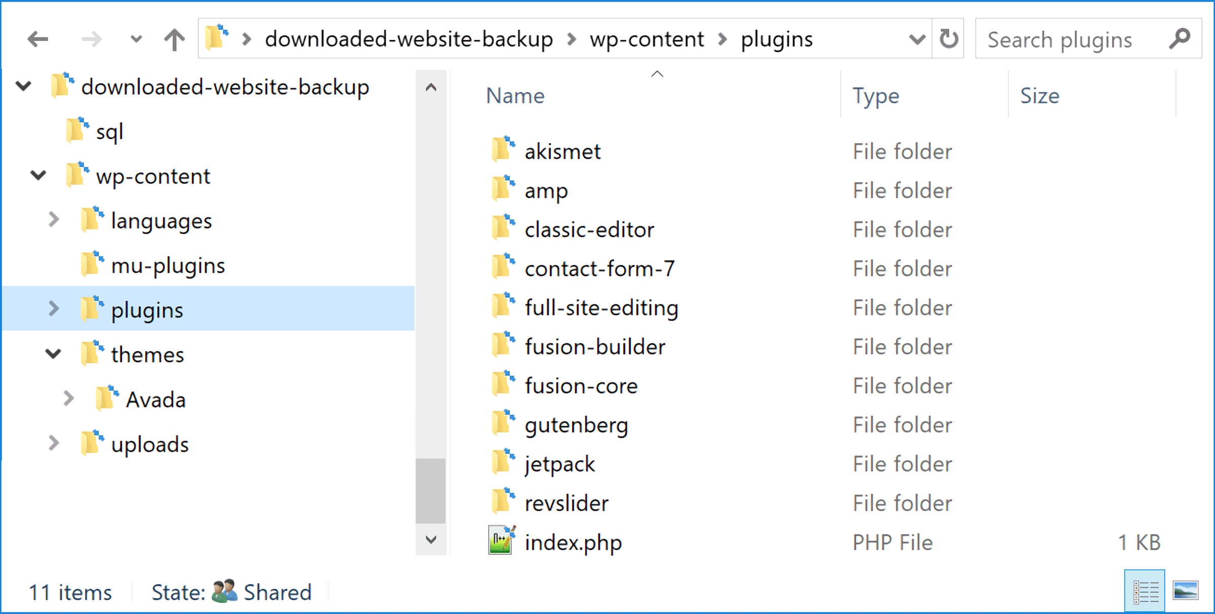 Website Backup File Contents