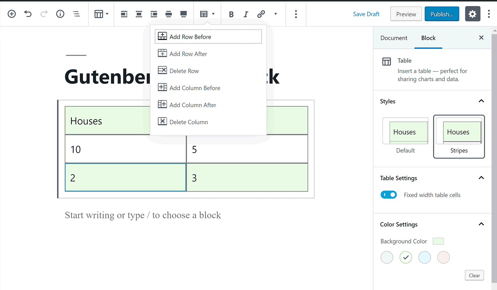 Gutenberg Table Block