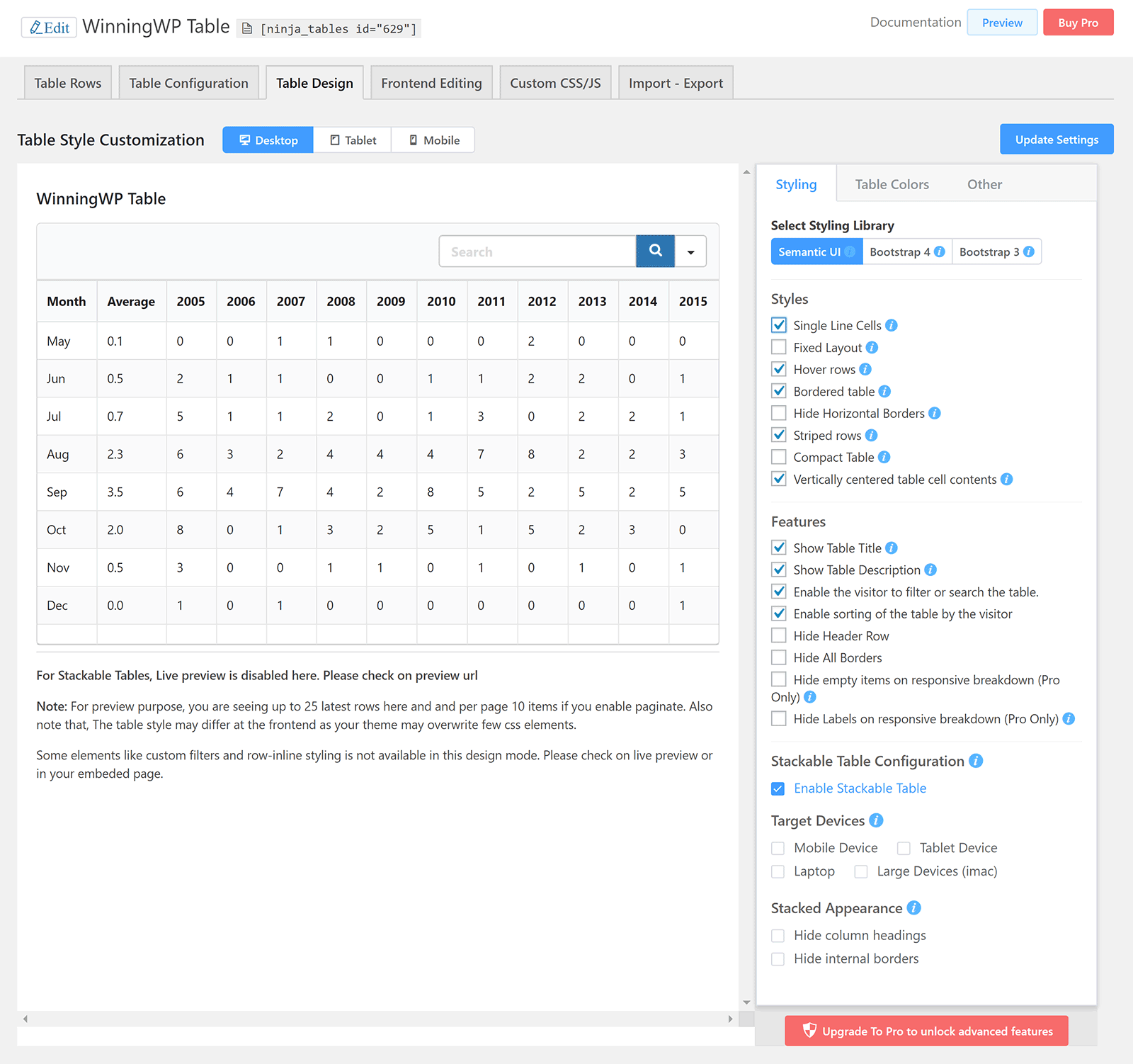 Ninja Tables Drag and Drop Builder