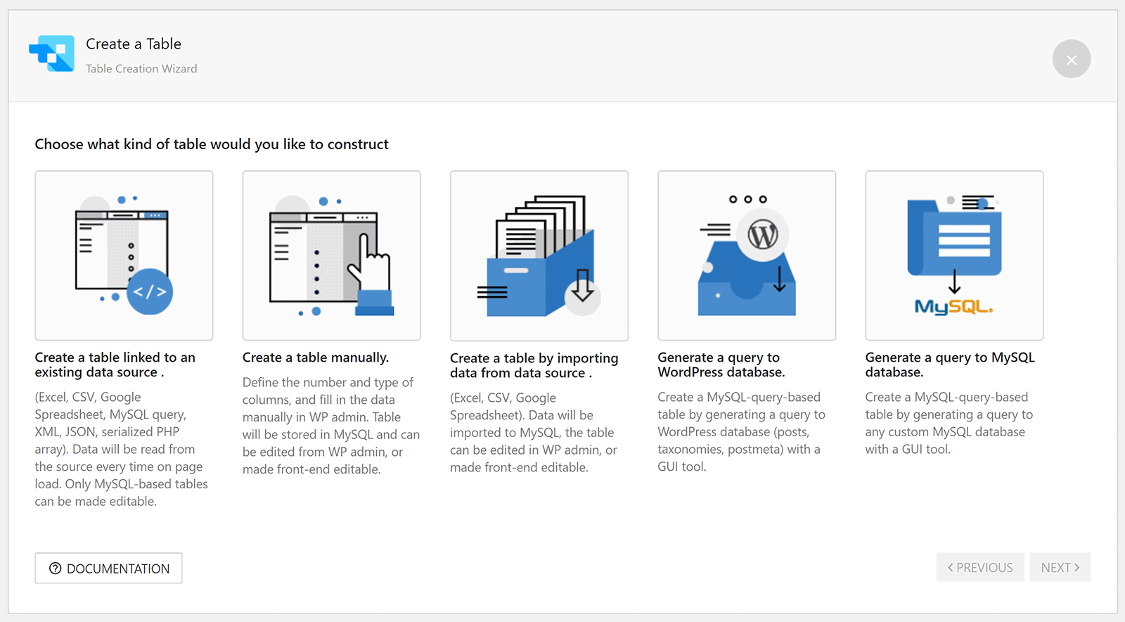 Creating a Table in Download wpDataTables