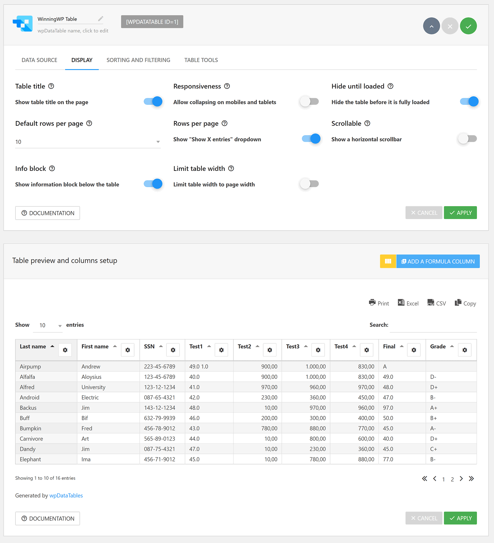 wpDataTables Table Example