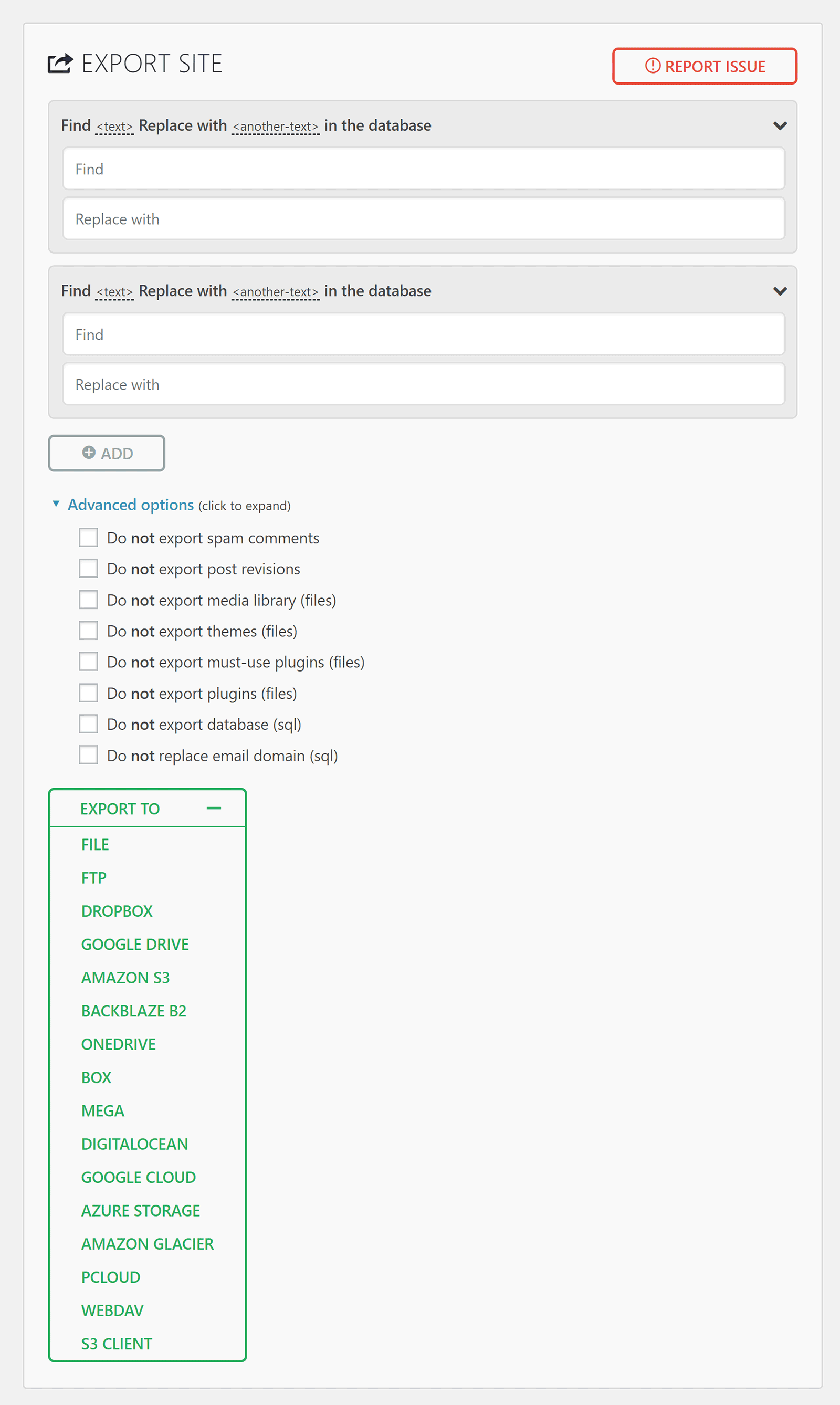 Exporting a Site in Download All-in-One WP Migration