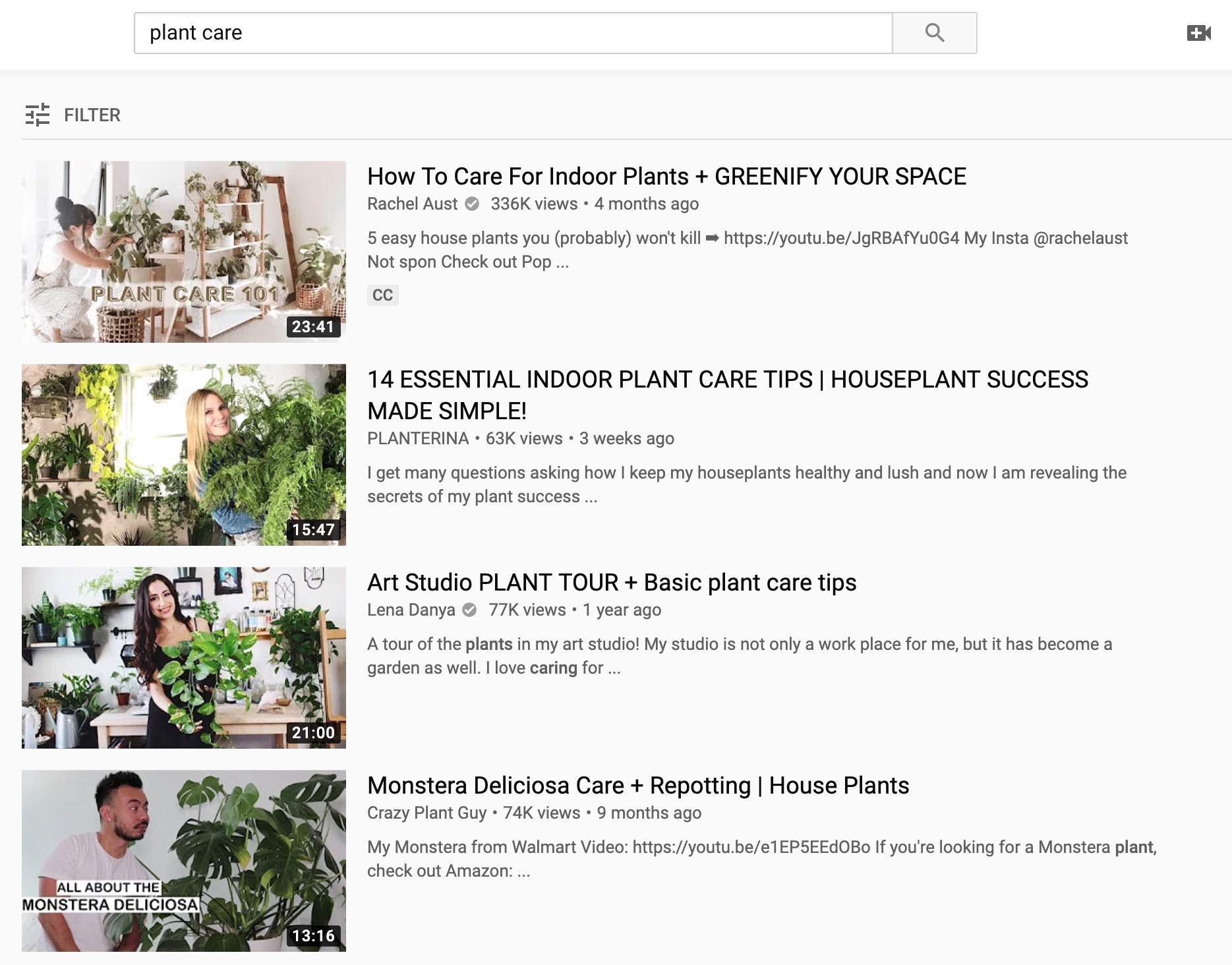 plant care on YouTube