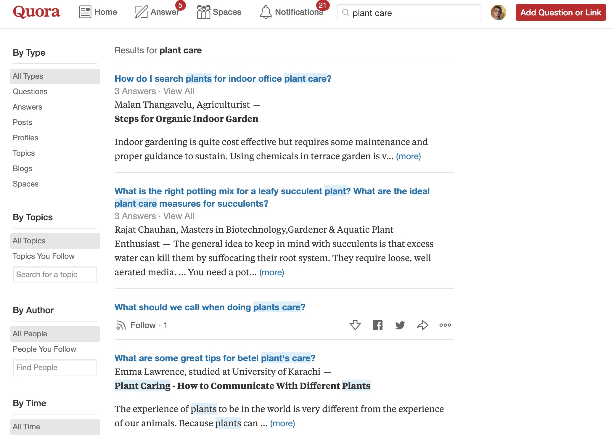 quora - looking up plant care on my way to start an online store