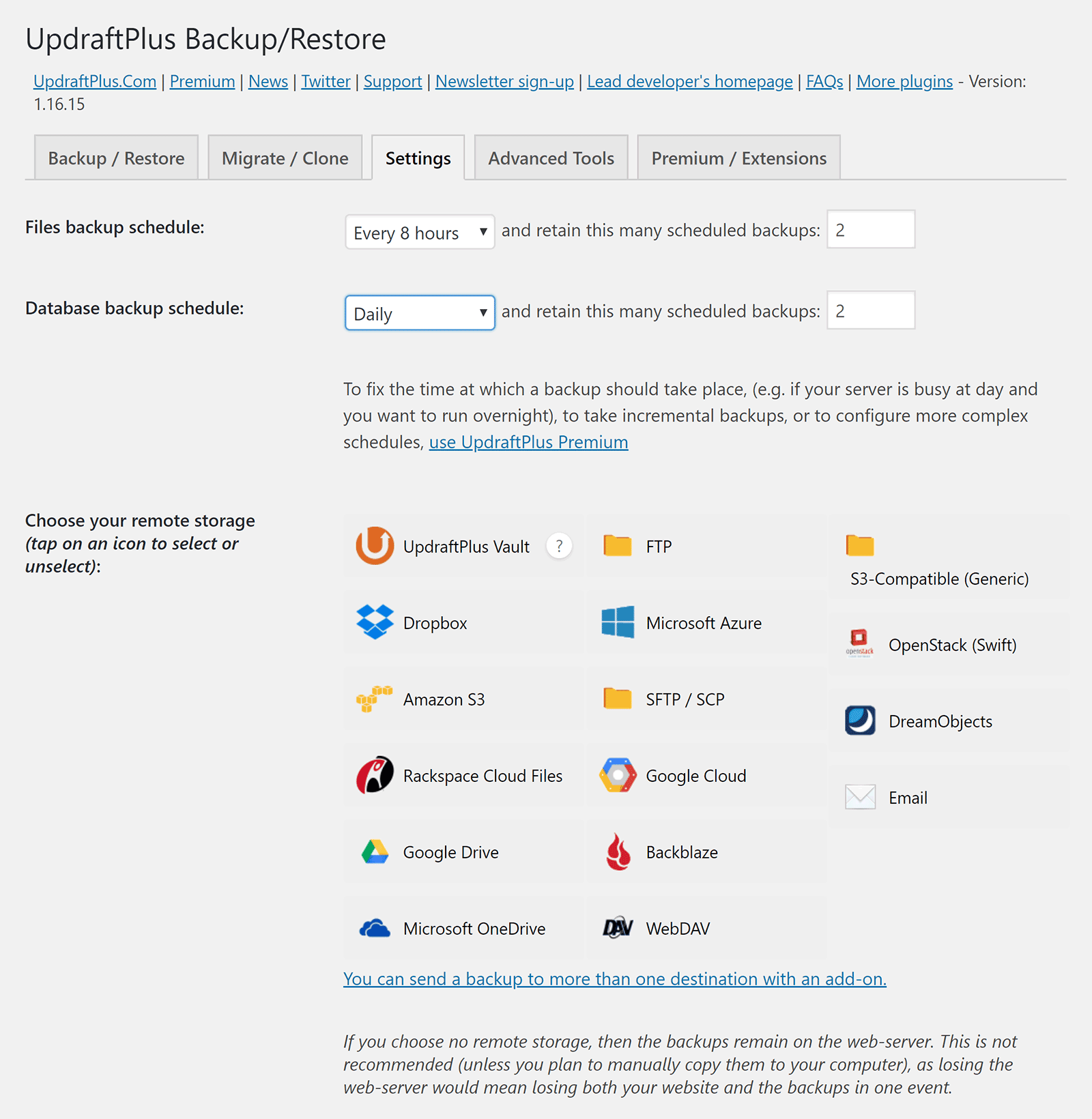 Programa de copias de seguridad de UpDraftPlus