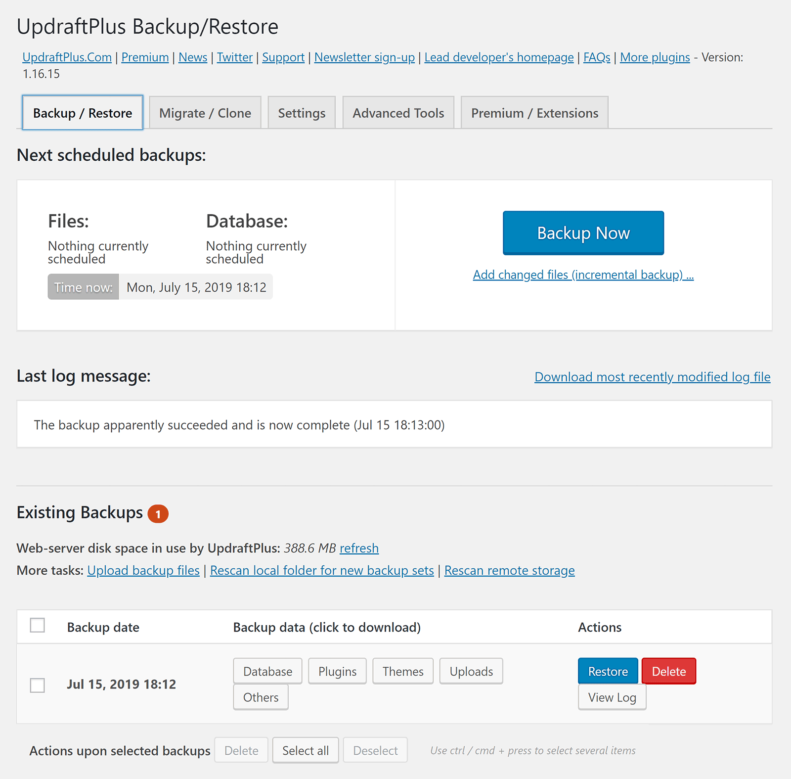 UpdraftPlus Säkerhetskopiering