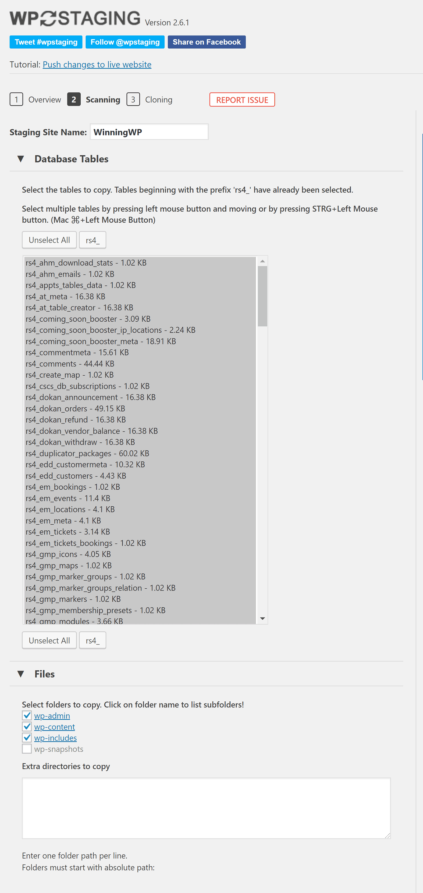 Crearea unui nou site de staging în WP Staging