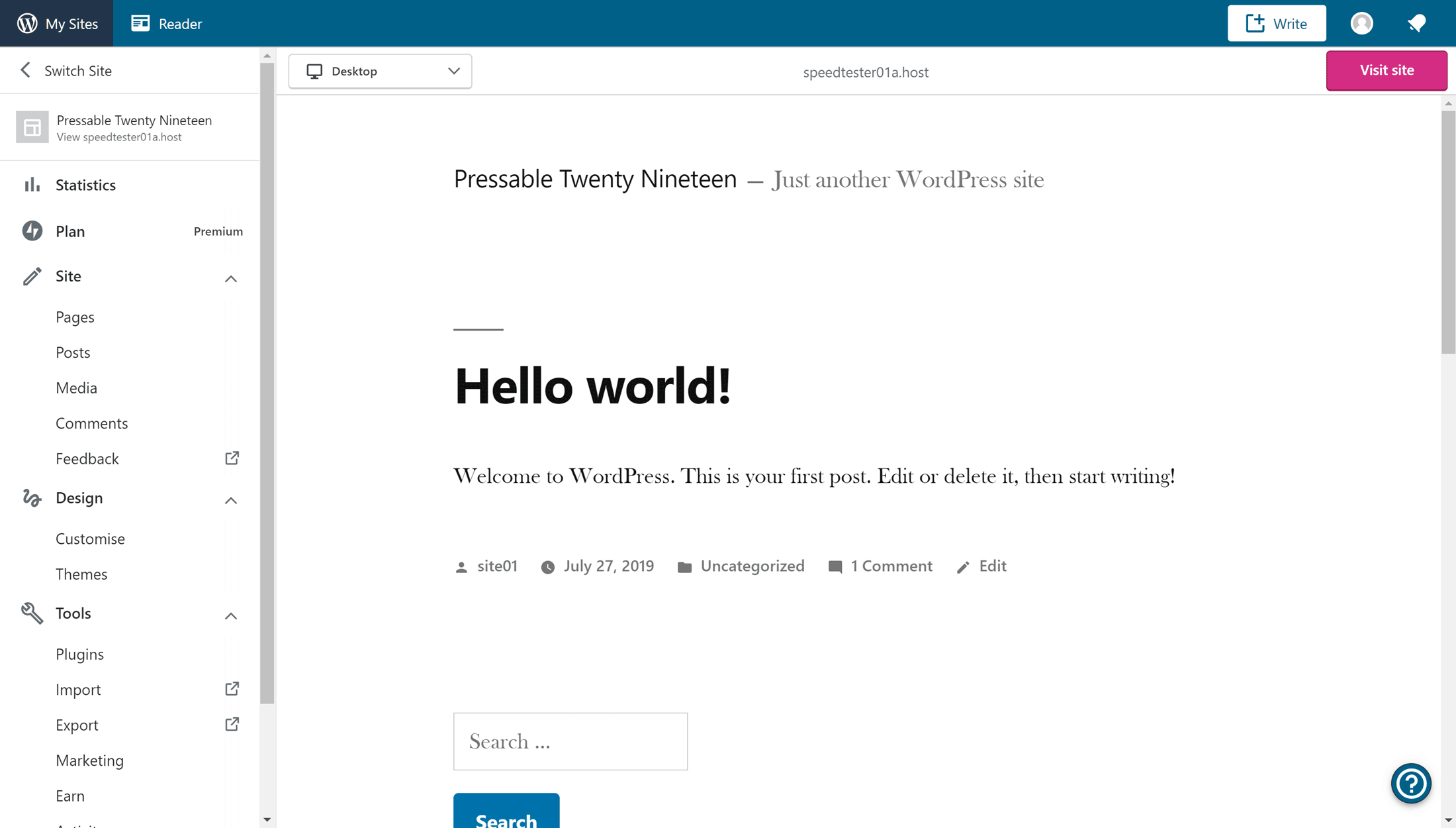 WordPress.com Dashboard Example