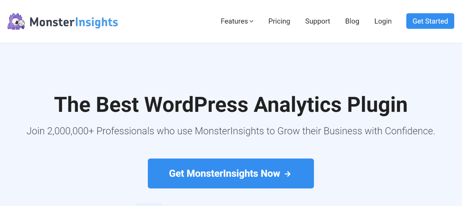 The MonsterInsights homepage
