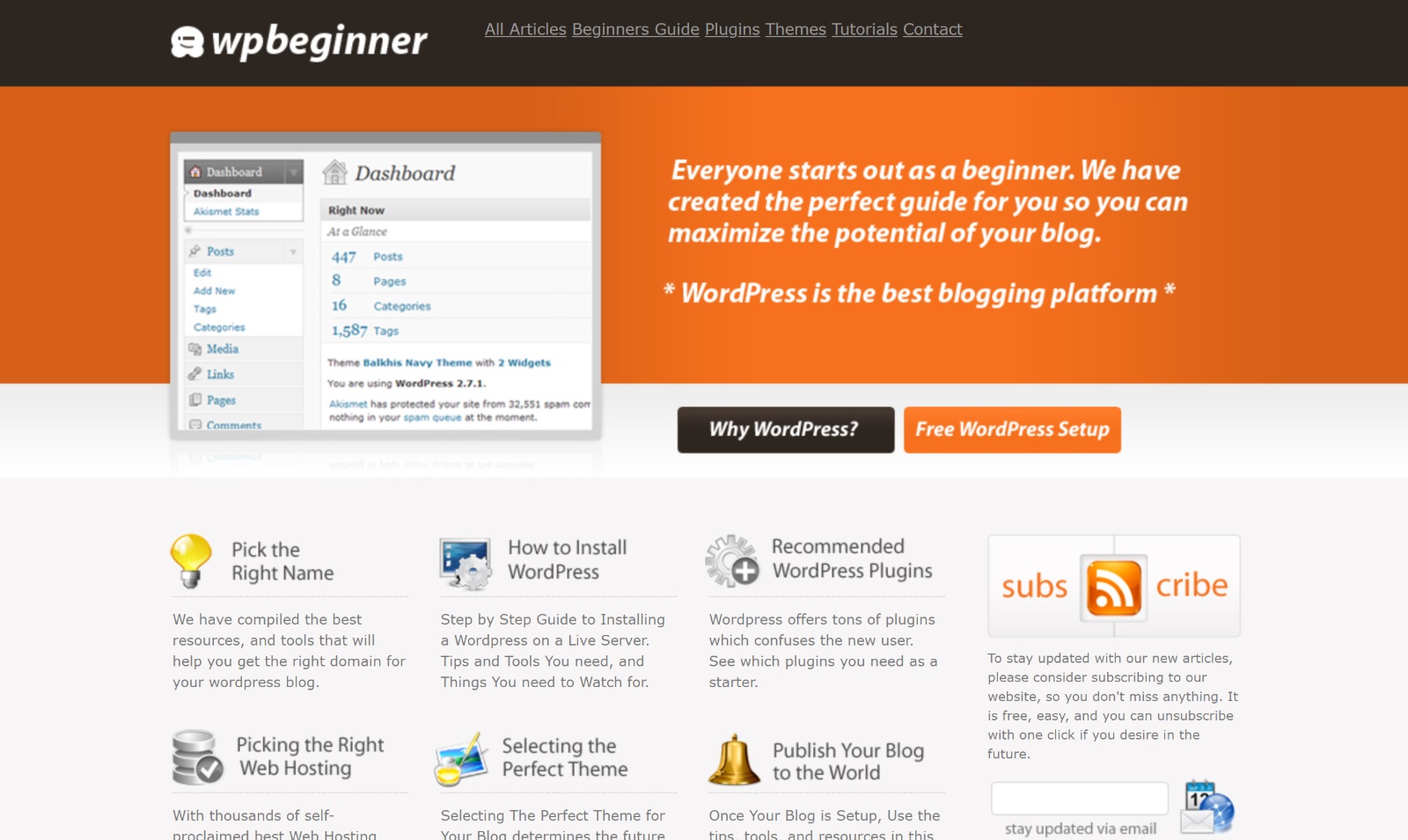 The original WPBeginner homepage in 2009