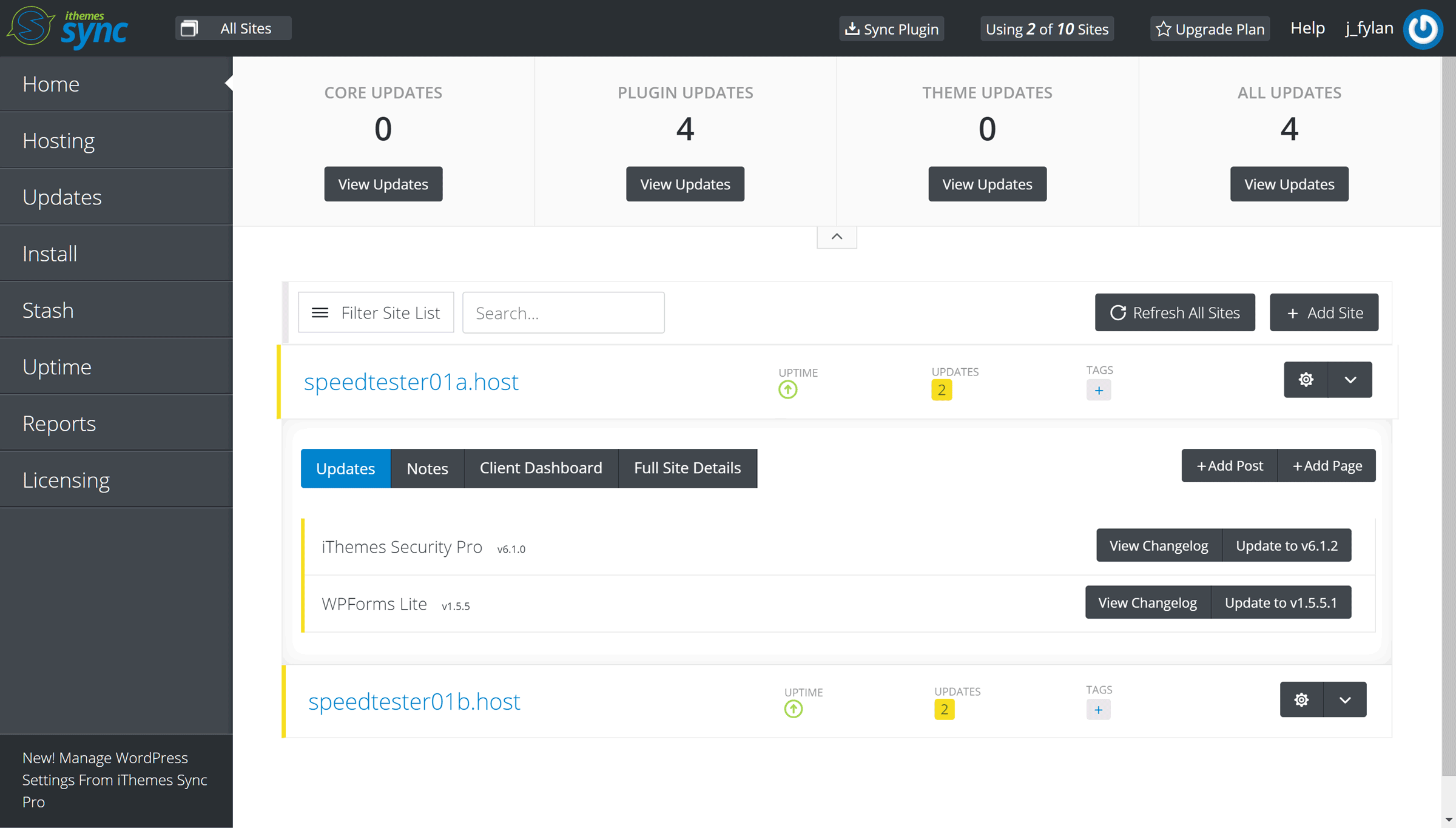 iThemes Sync Pro Dashboard