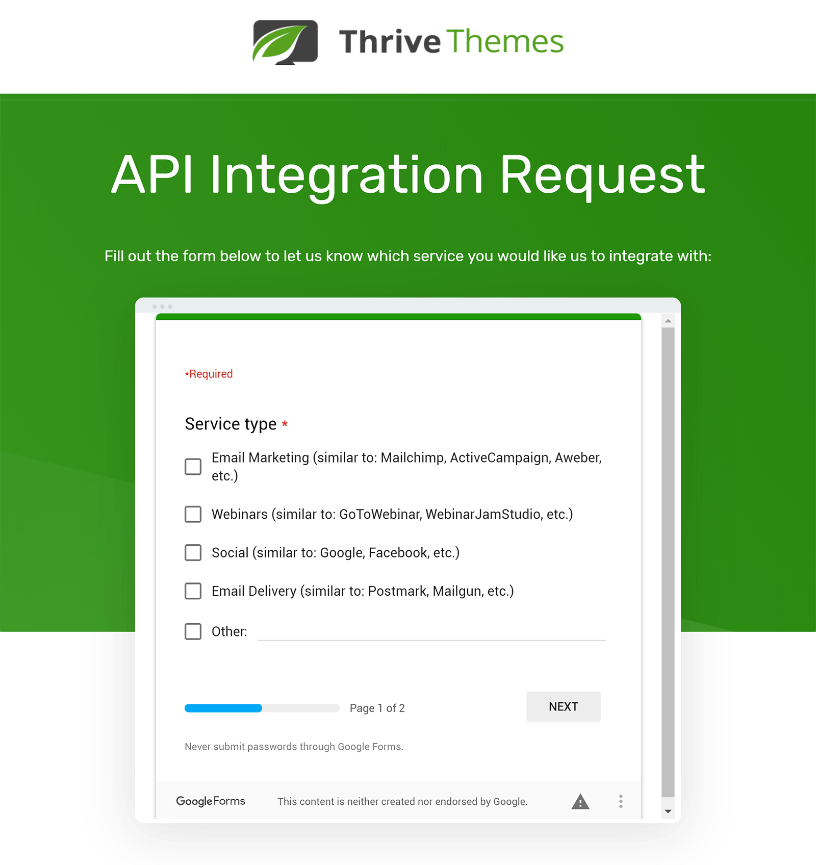 API Integration Request
