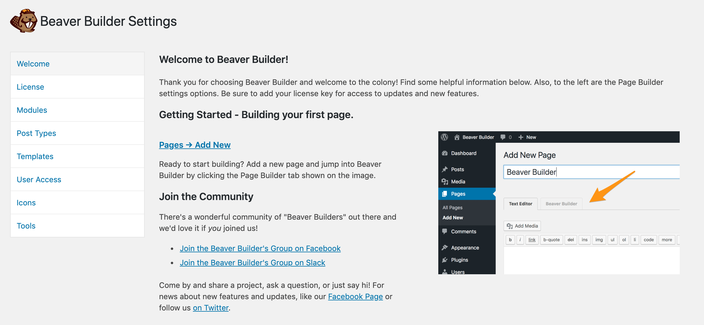 Beaver Builder welcome