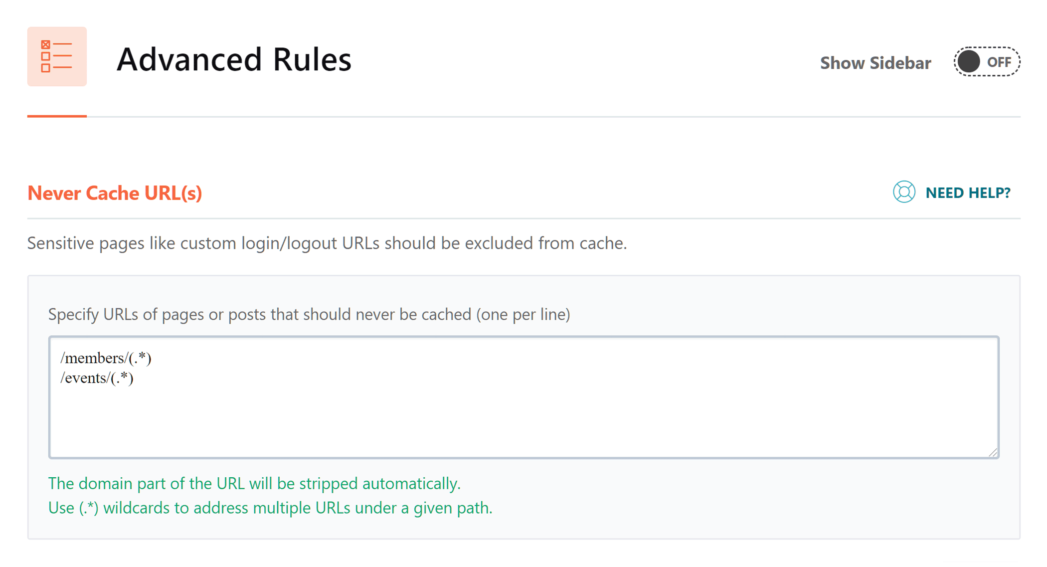 URL Caching Settings