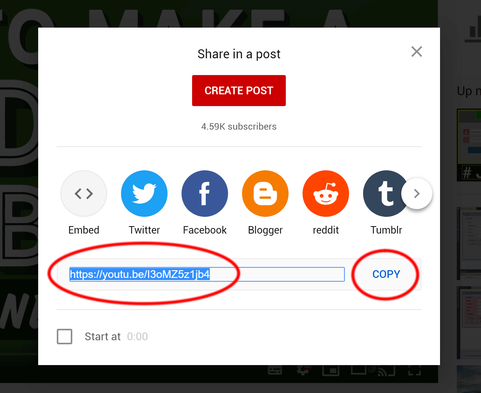 Copying the YouTube Video URL Using the Share Button