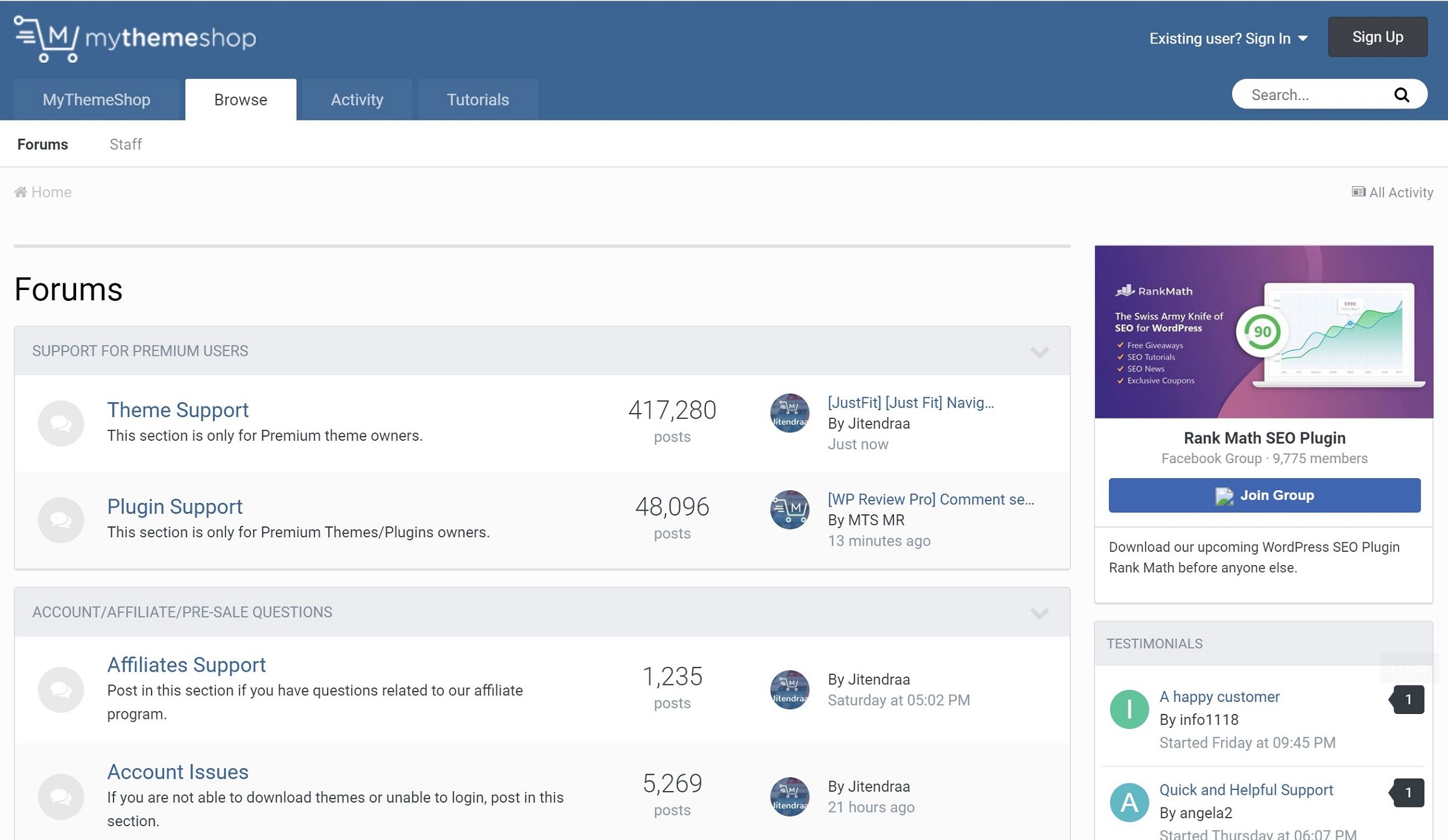 The MyThemeShop support forum