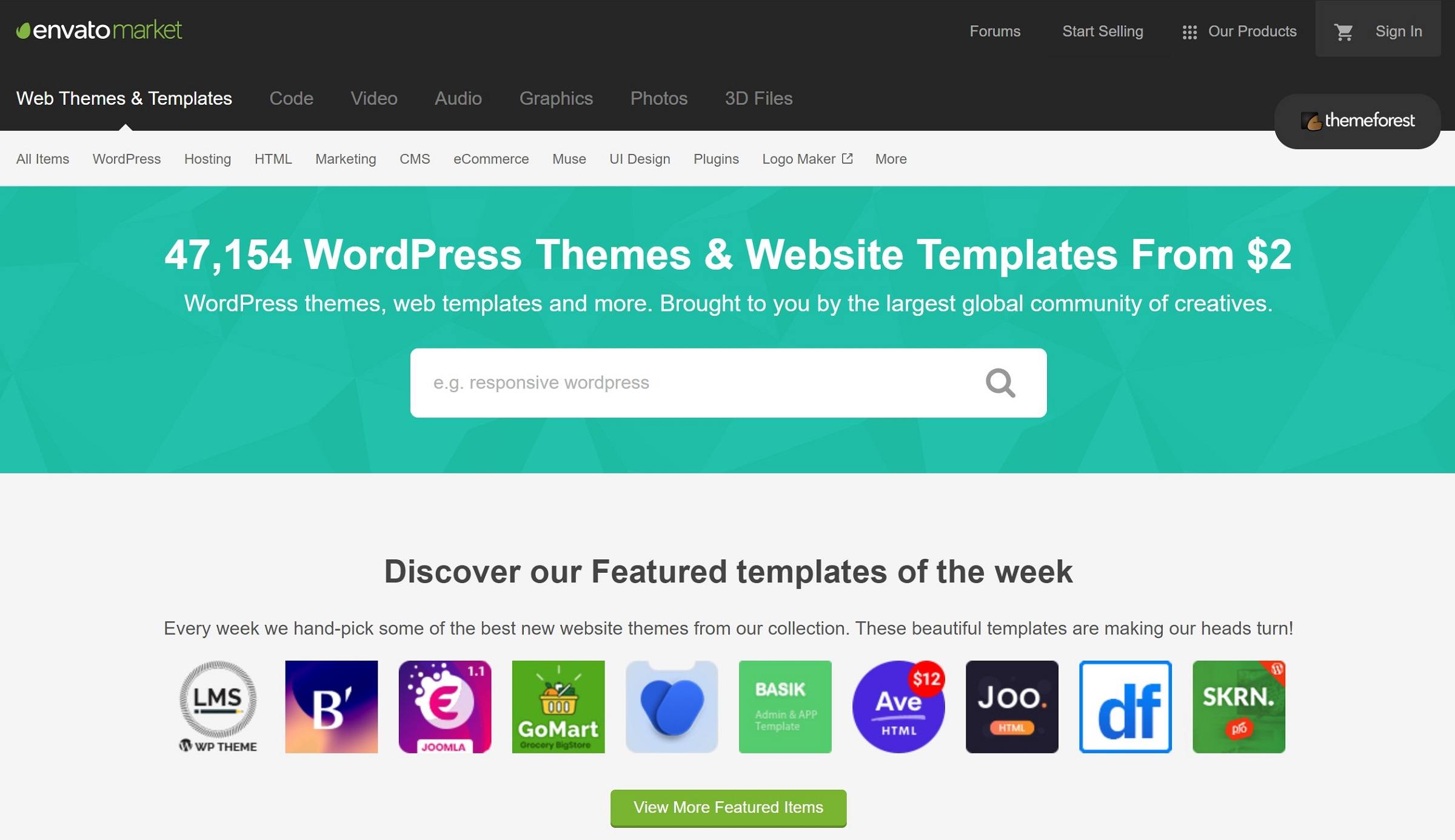 ThemeForest homepage