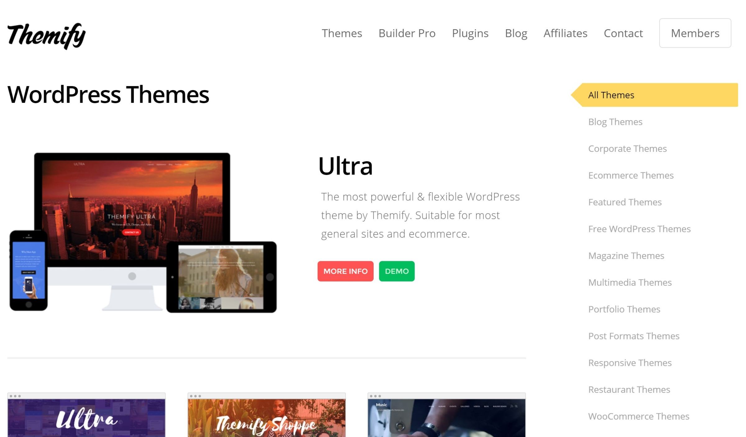 Themify theme listing page