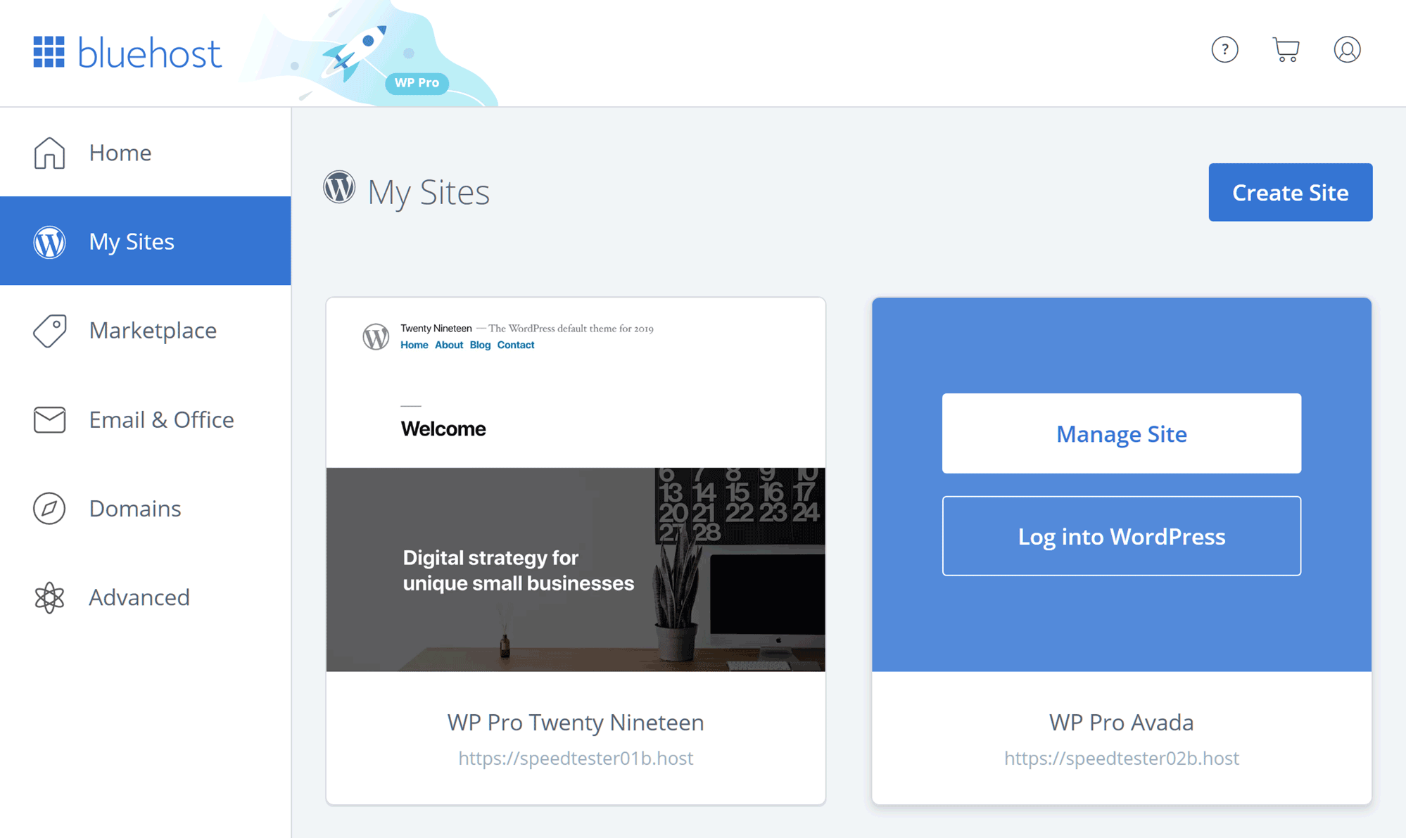 Bluehost Account Dashboard