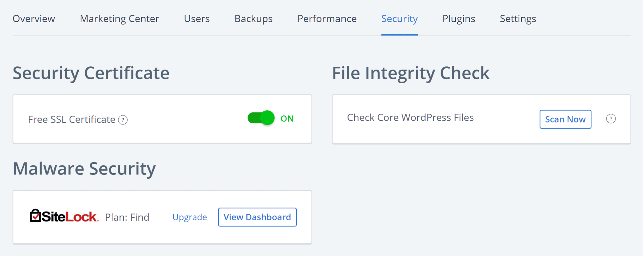 Bluehost Website Security Settings