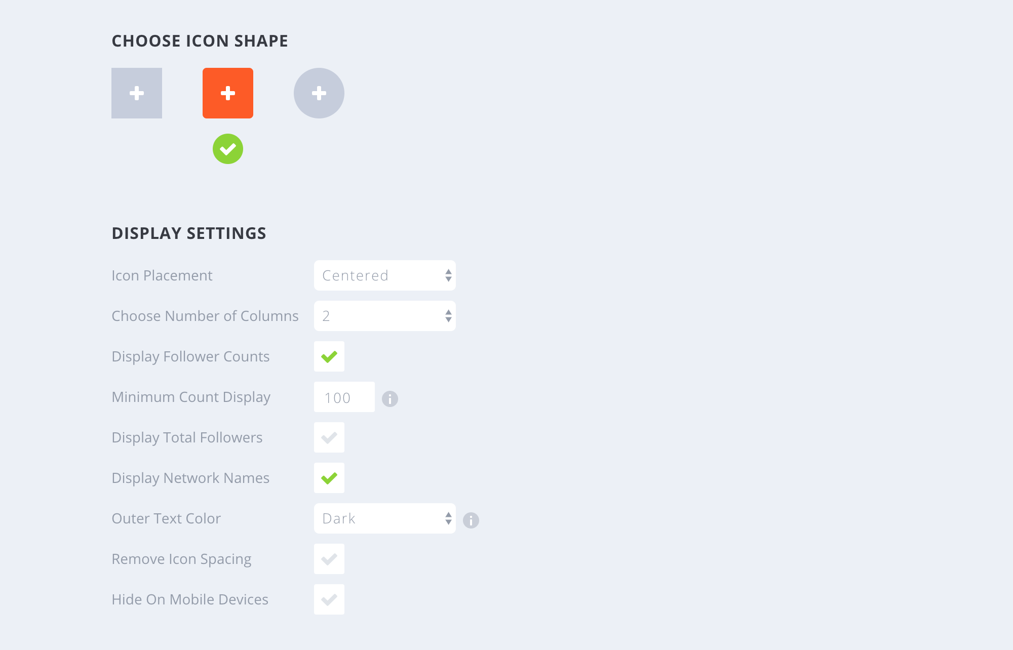 widget display settings