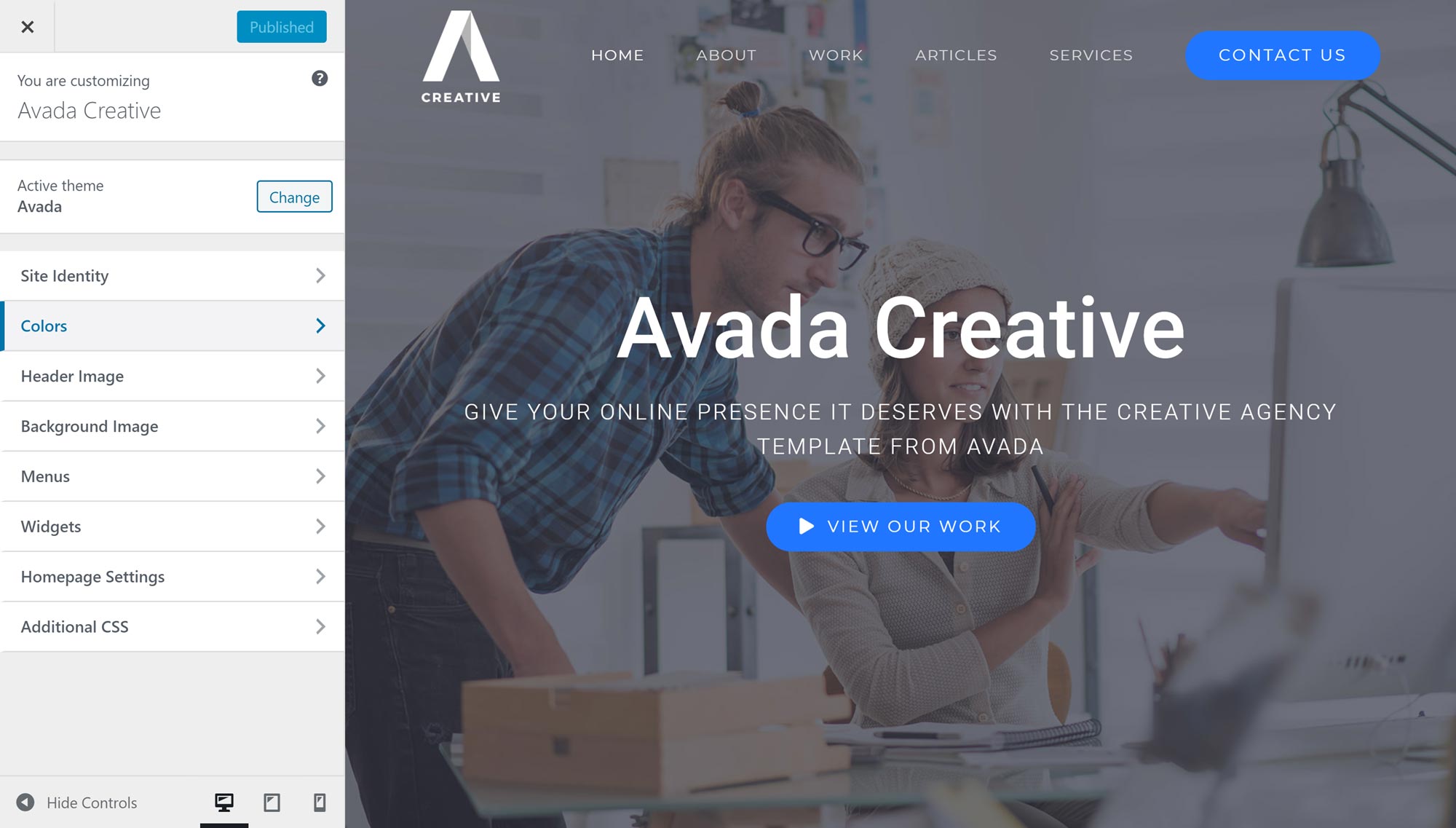 Avada WordPress Customizer Controls