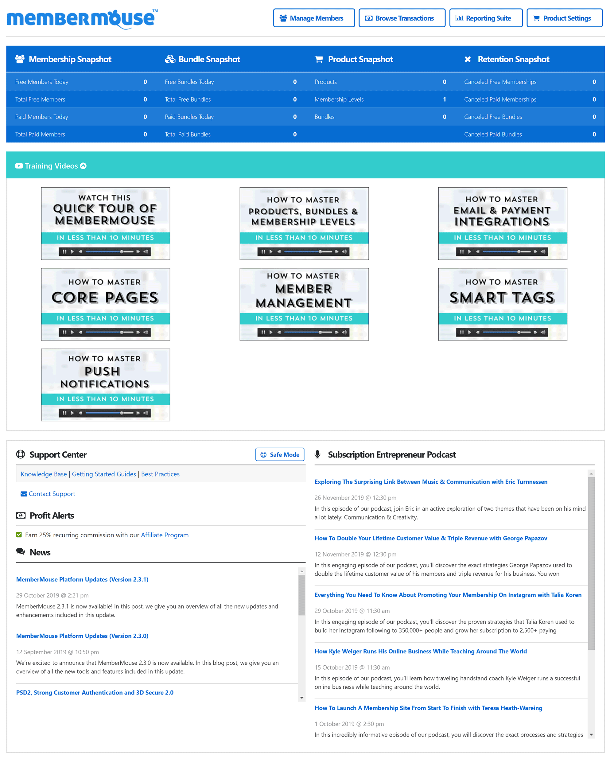 MemberMouse Main Dashboard