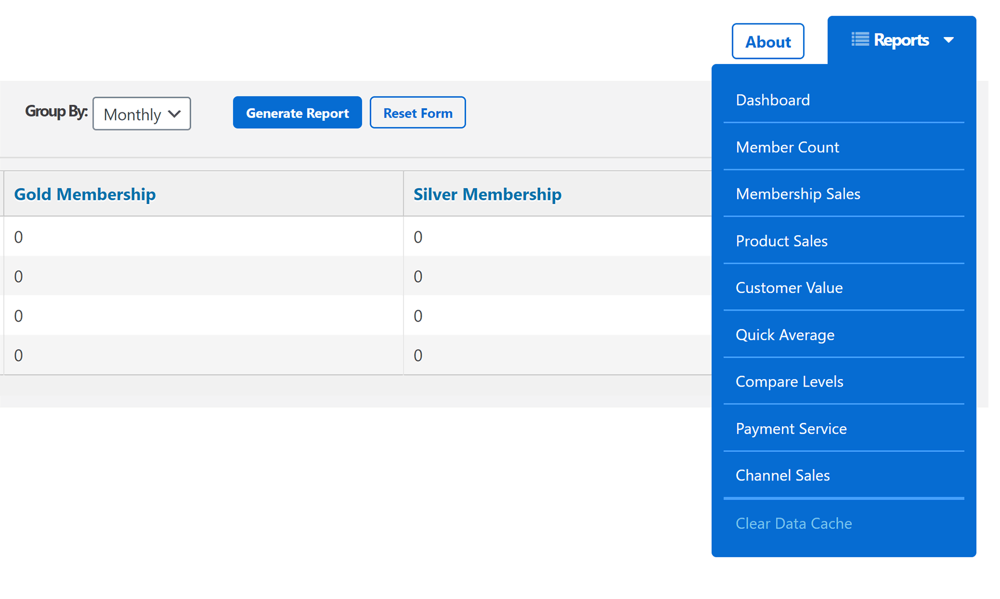 Reporting Suite Menu