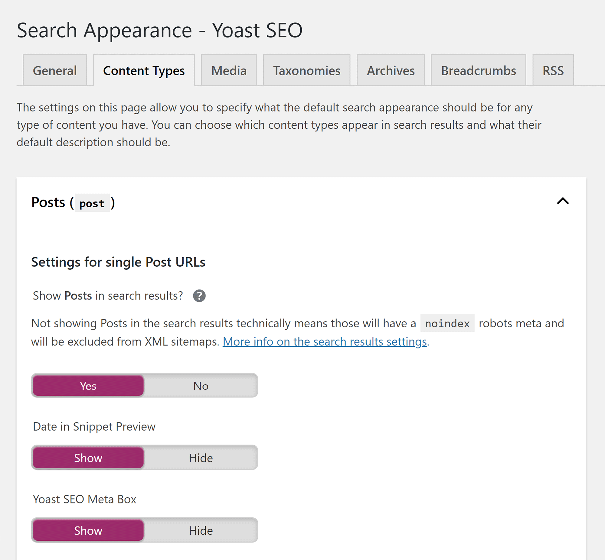 Search Appearance Content Types