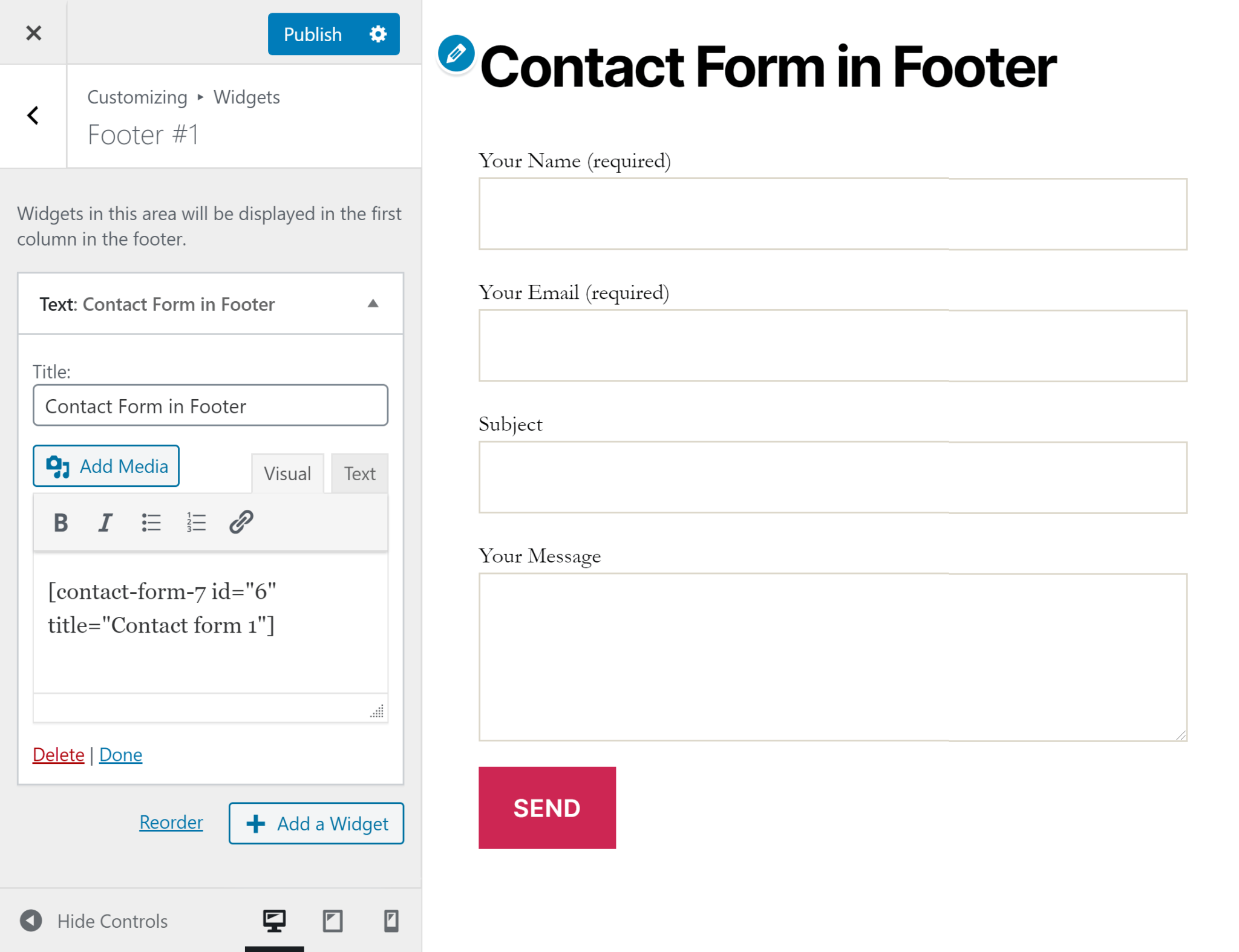 Form 7. Форма обратной связи. Контактная форма. Footer widget area WORDPRESS. Портал обратной связи Виджет.