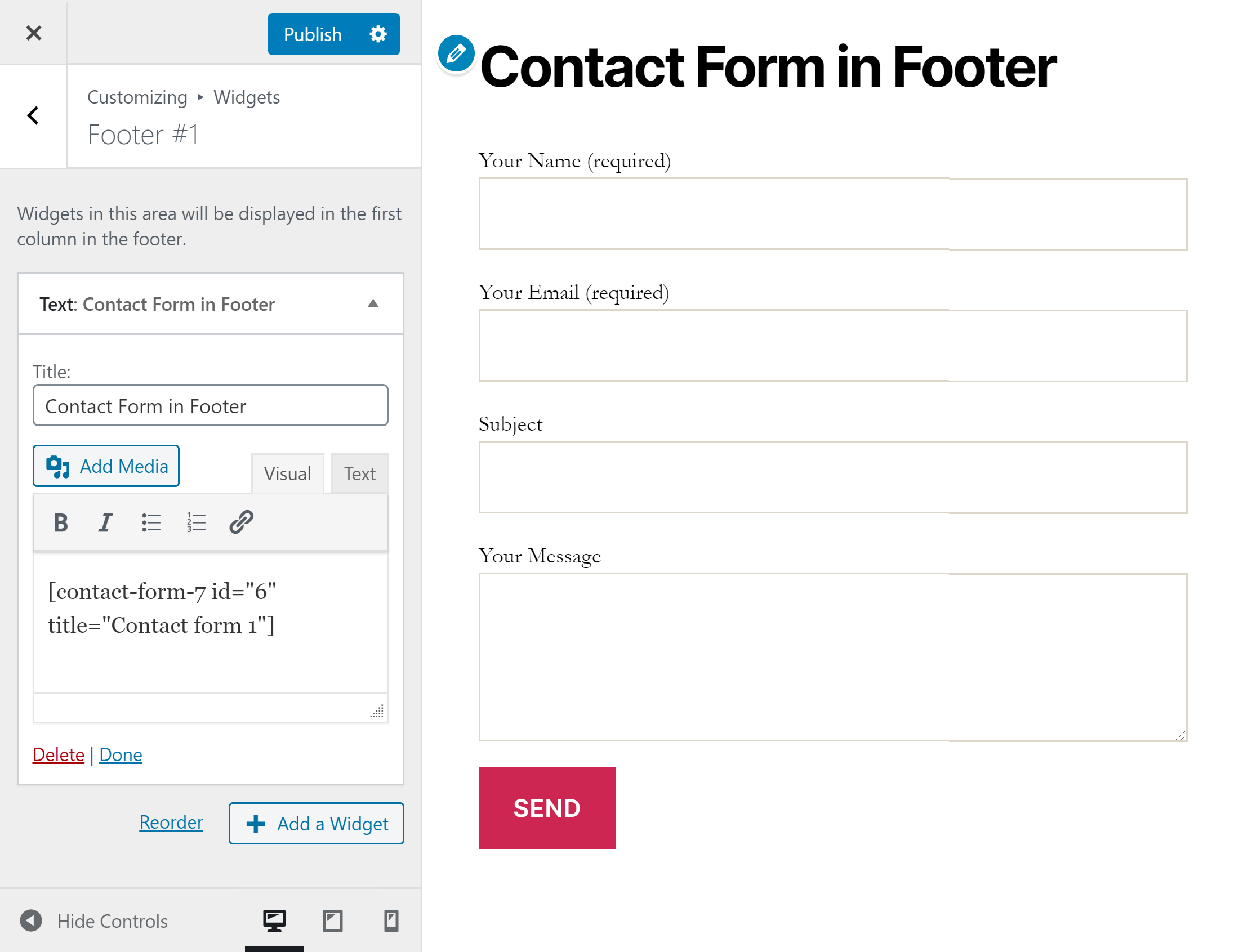 Contact Form 7 Footer Widget