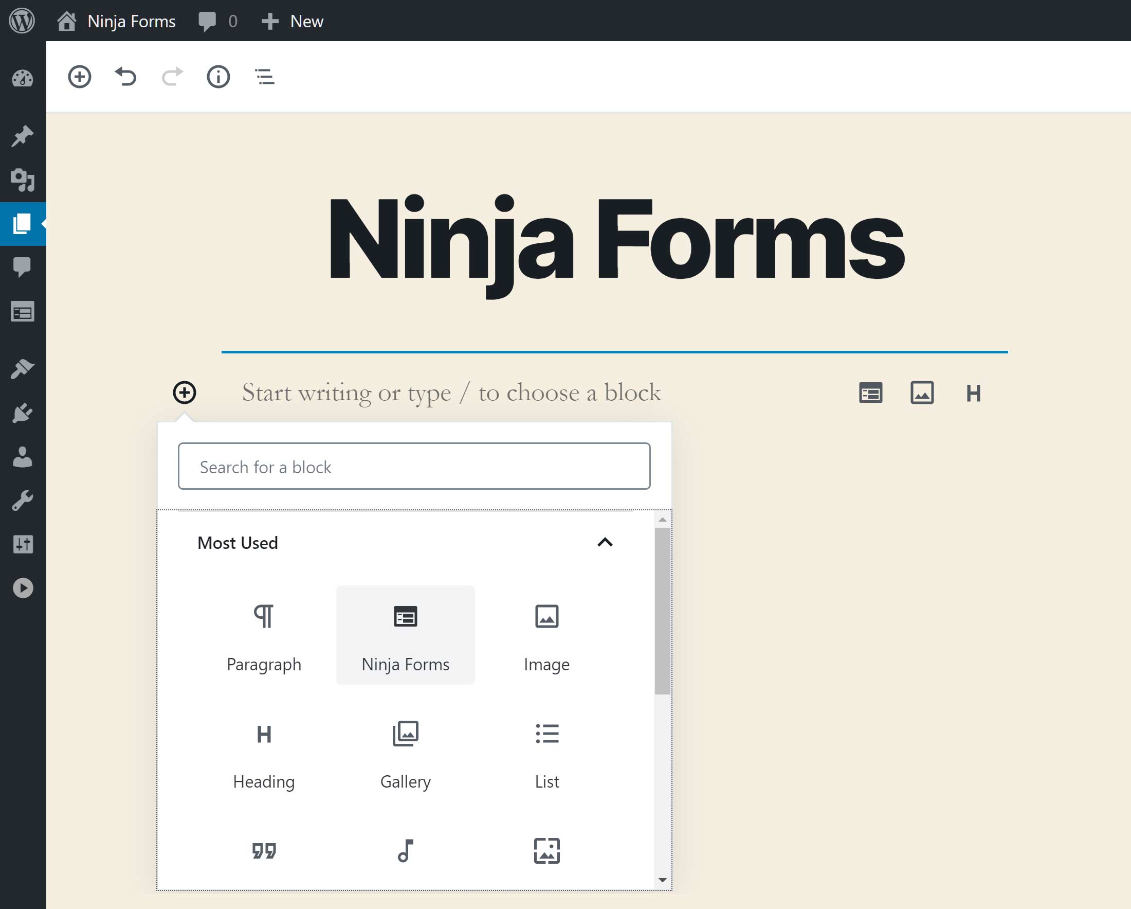 Ninja Forms WordPress Editor Block