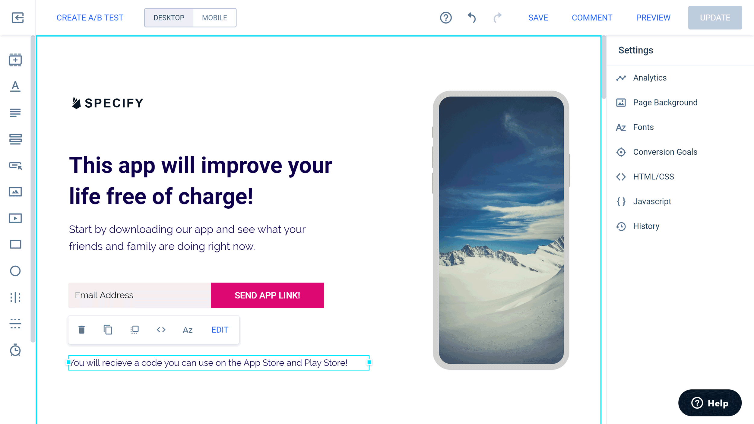Instapage Page Builder Interface