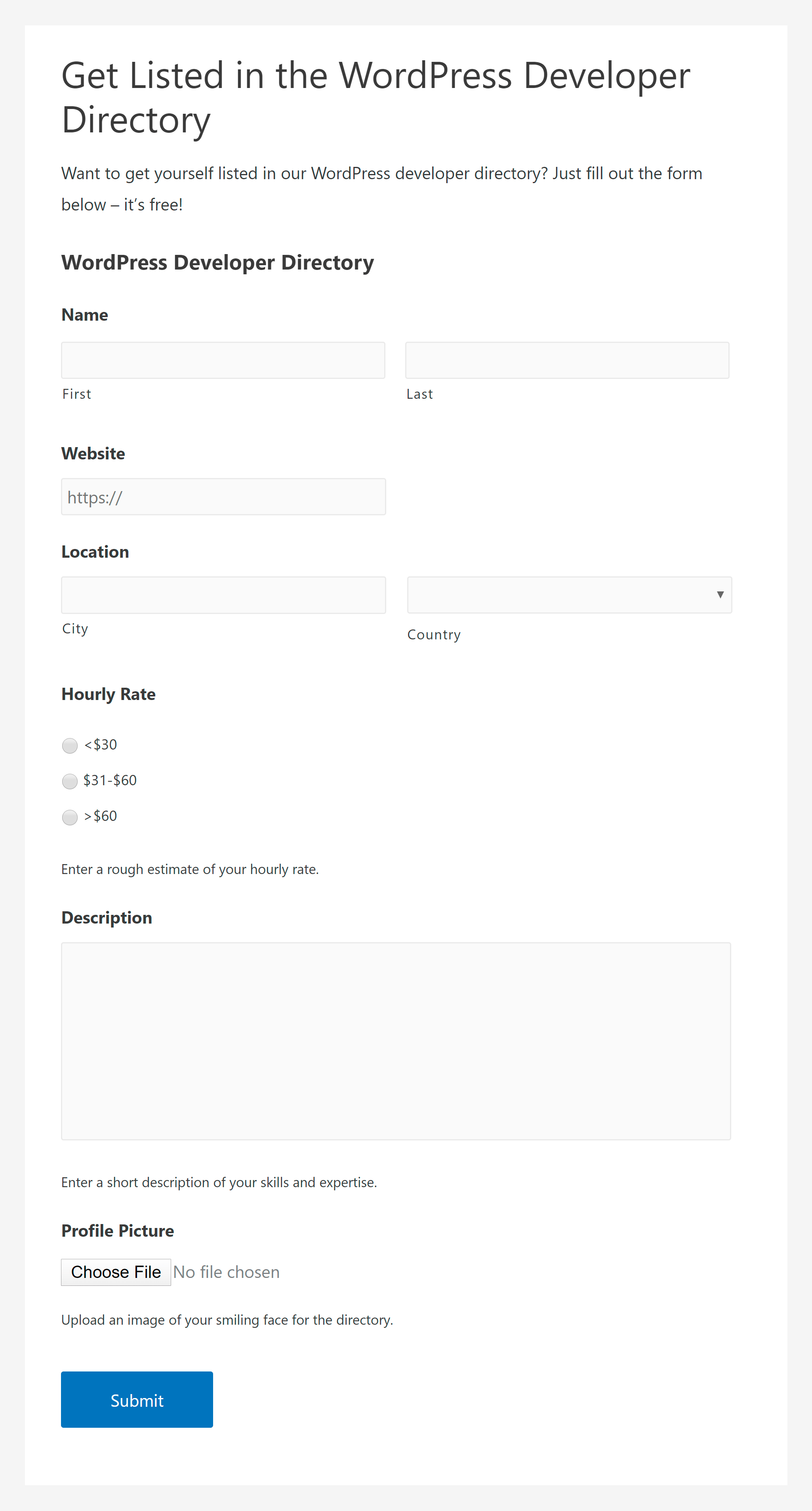 An example form from Gravity Forms that feeds data into GravityView