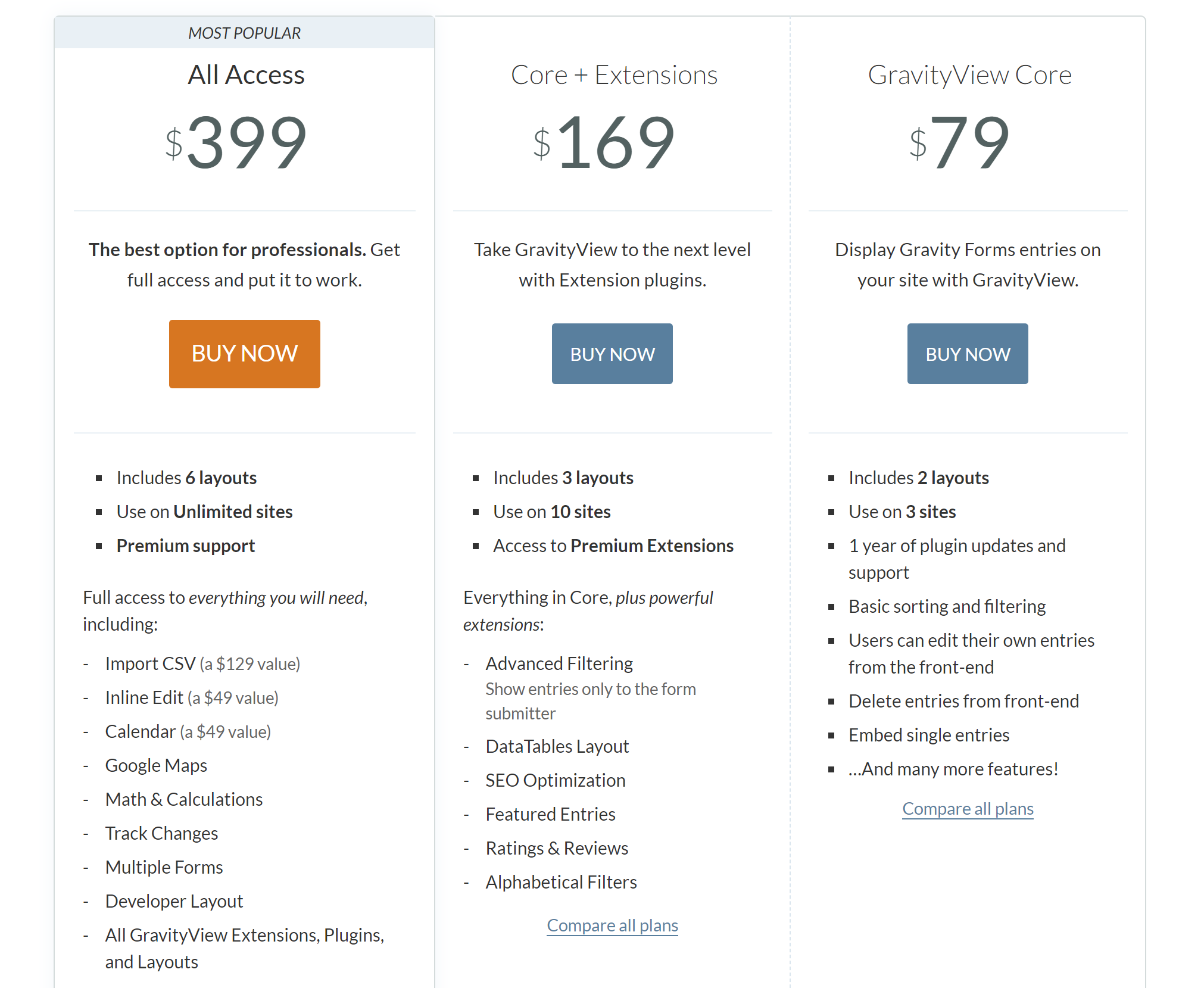 The GravityView pricing page