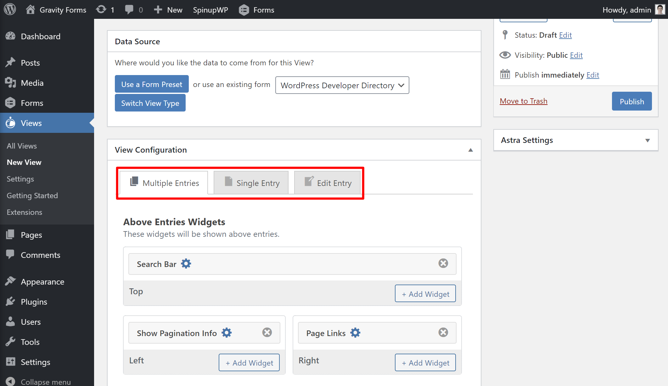 The three different GravityView template options