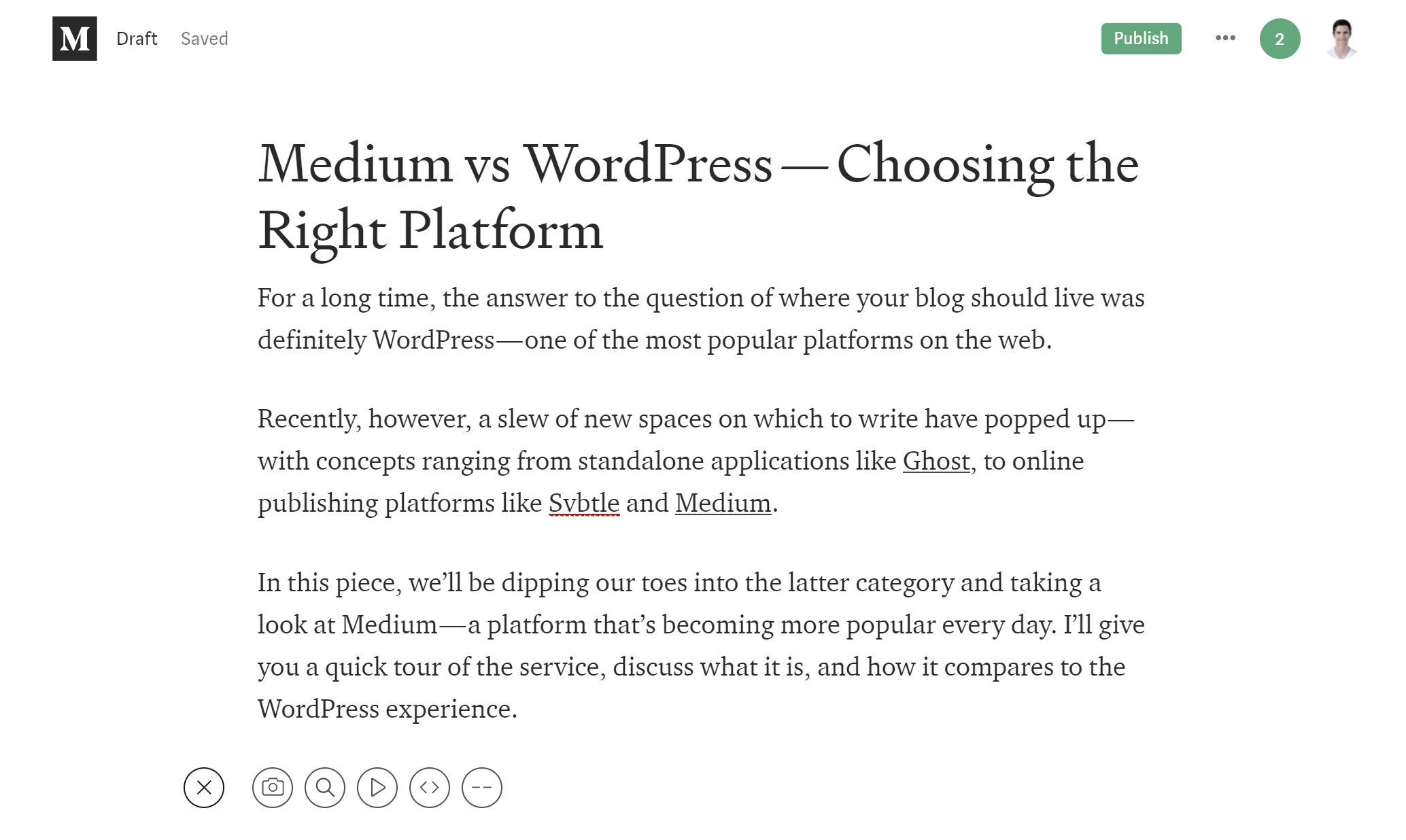 The Medium writing editor