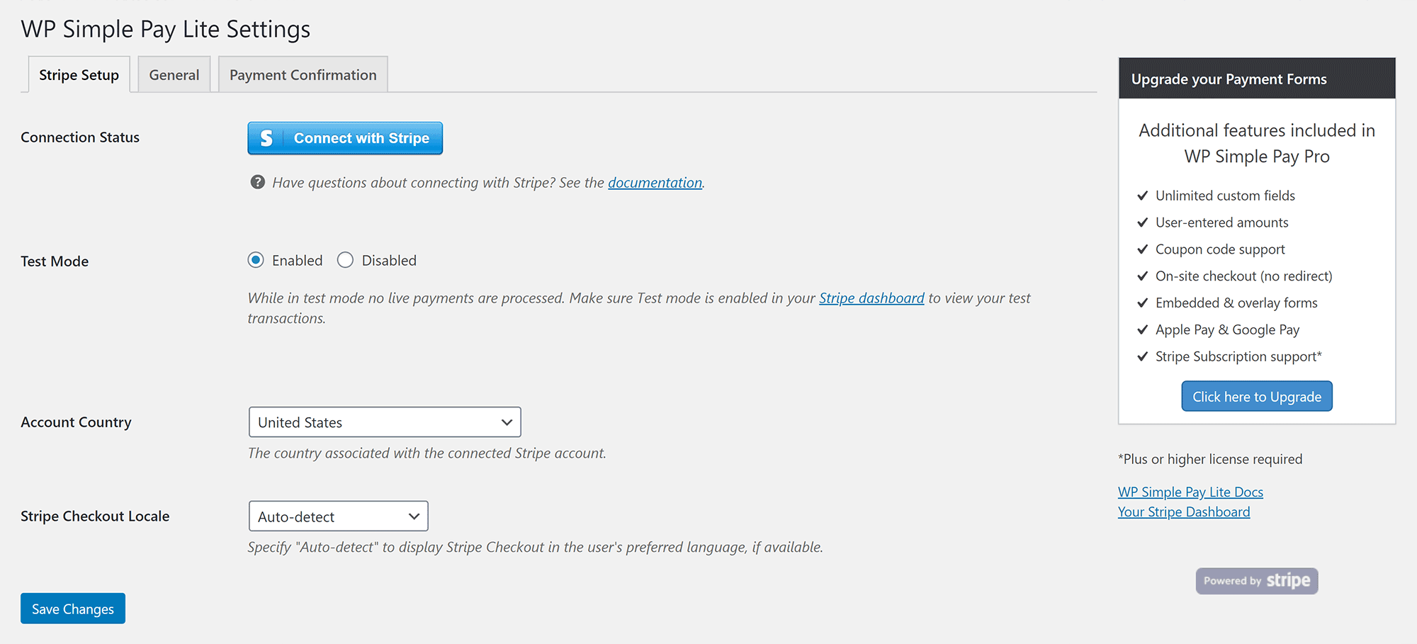 WP Simple Pay Lite Settings