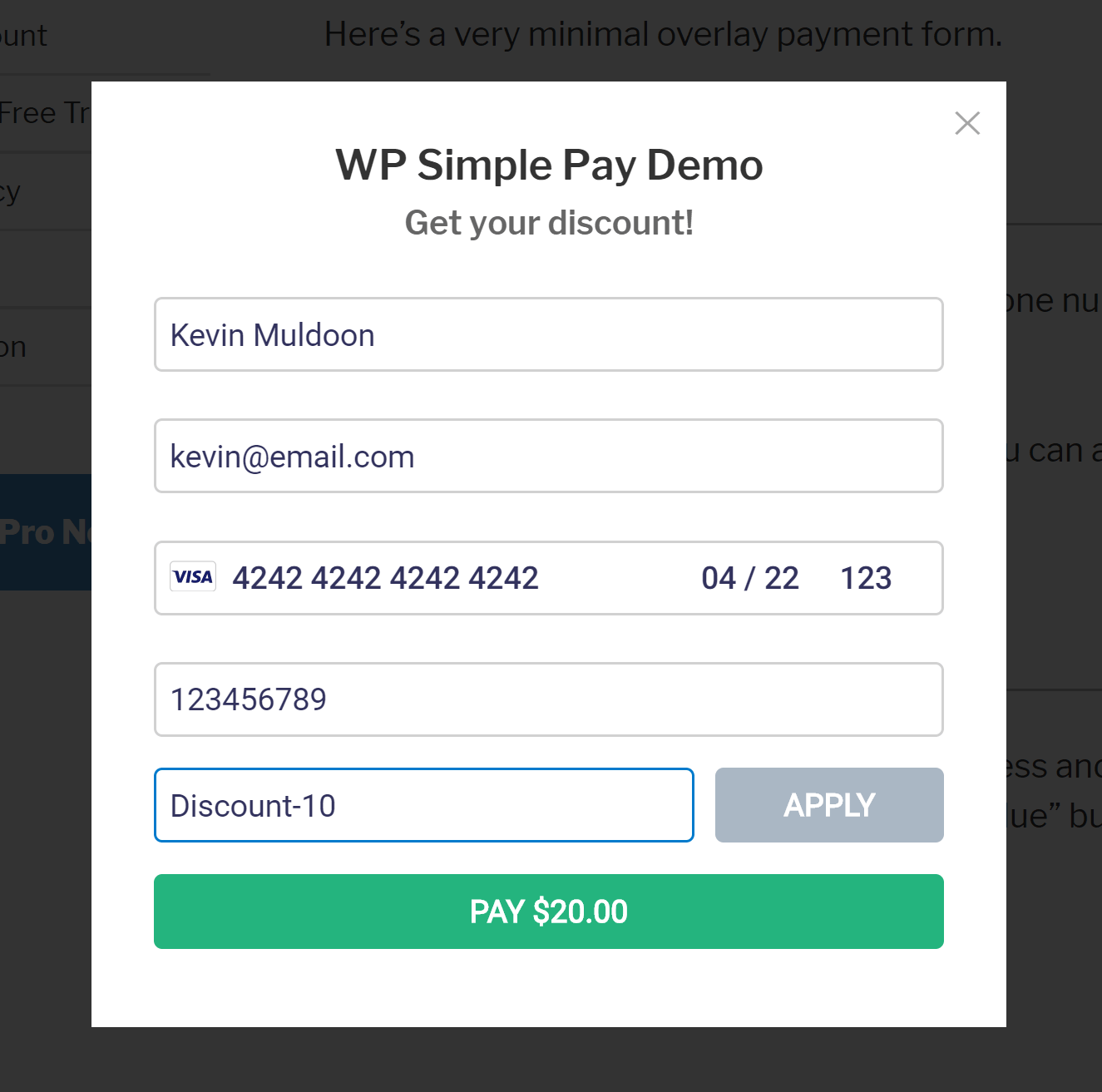 WP Simple Pay Overlay Form