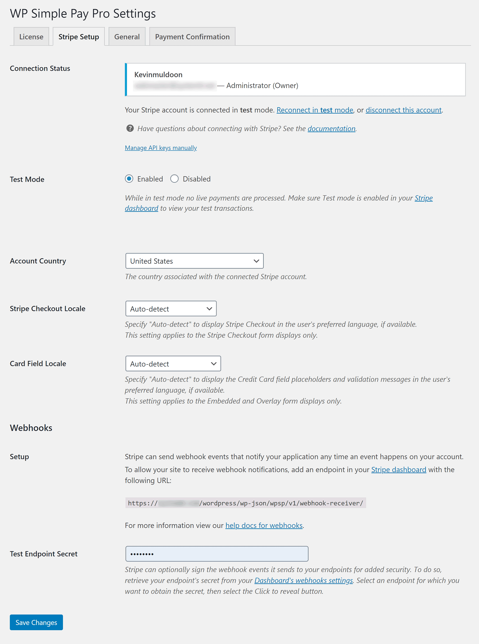 WP Simple Pay Stripe Setup Settings