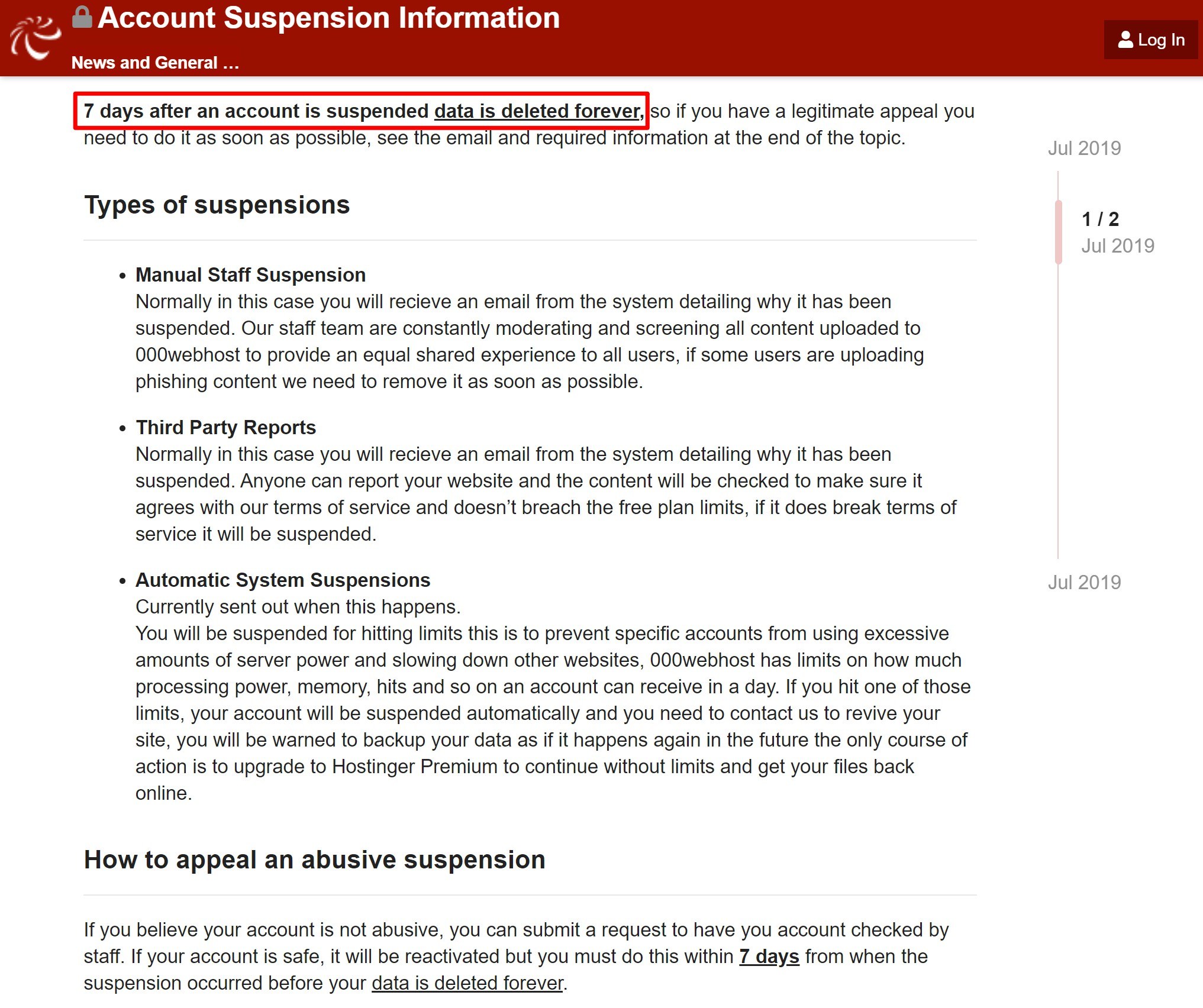 000webhost account suspension policies
