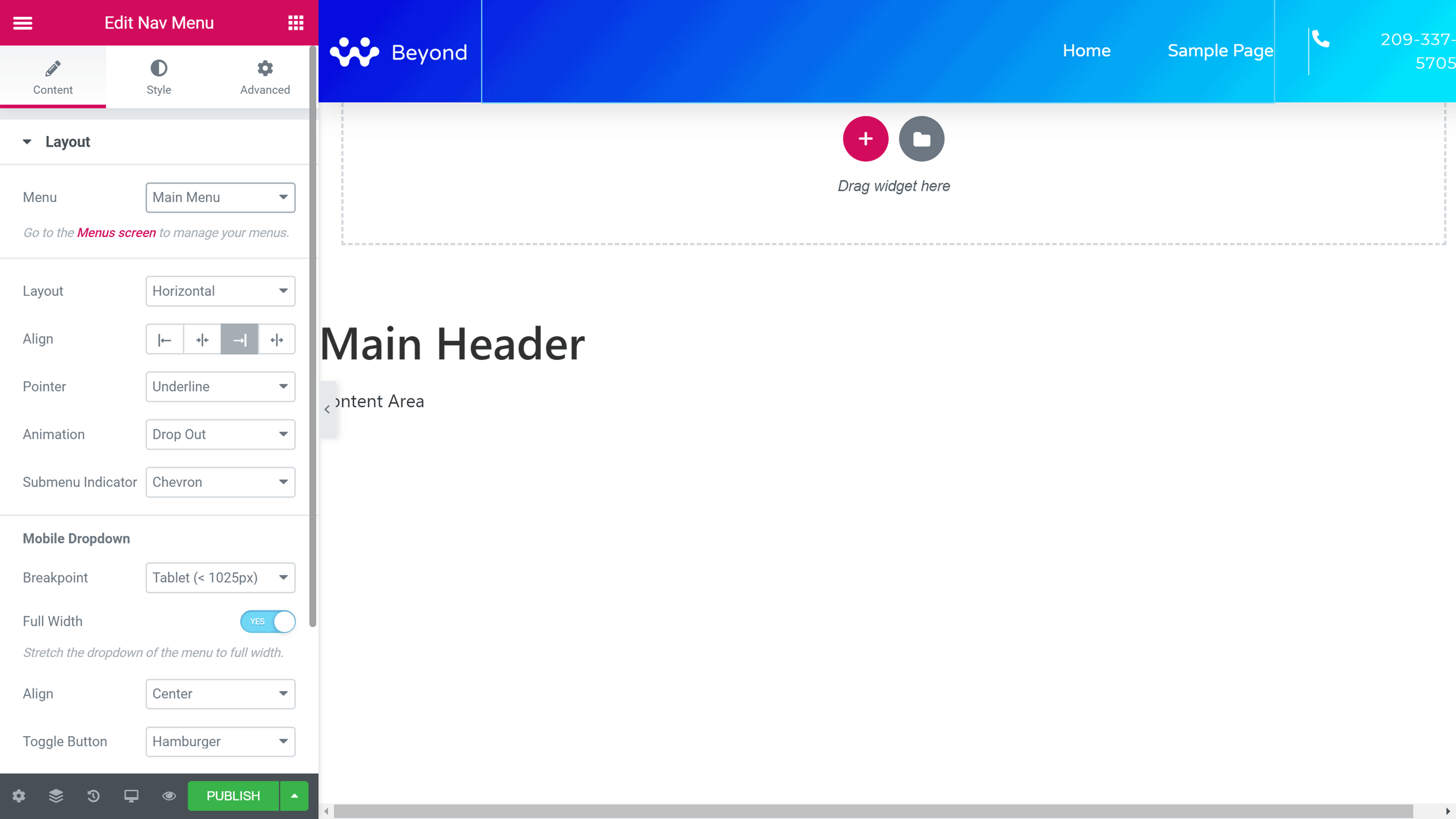 Elementor Theme Builder Header Editor