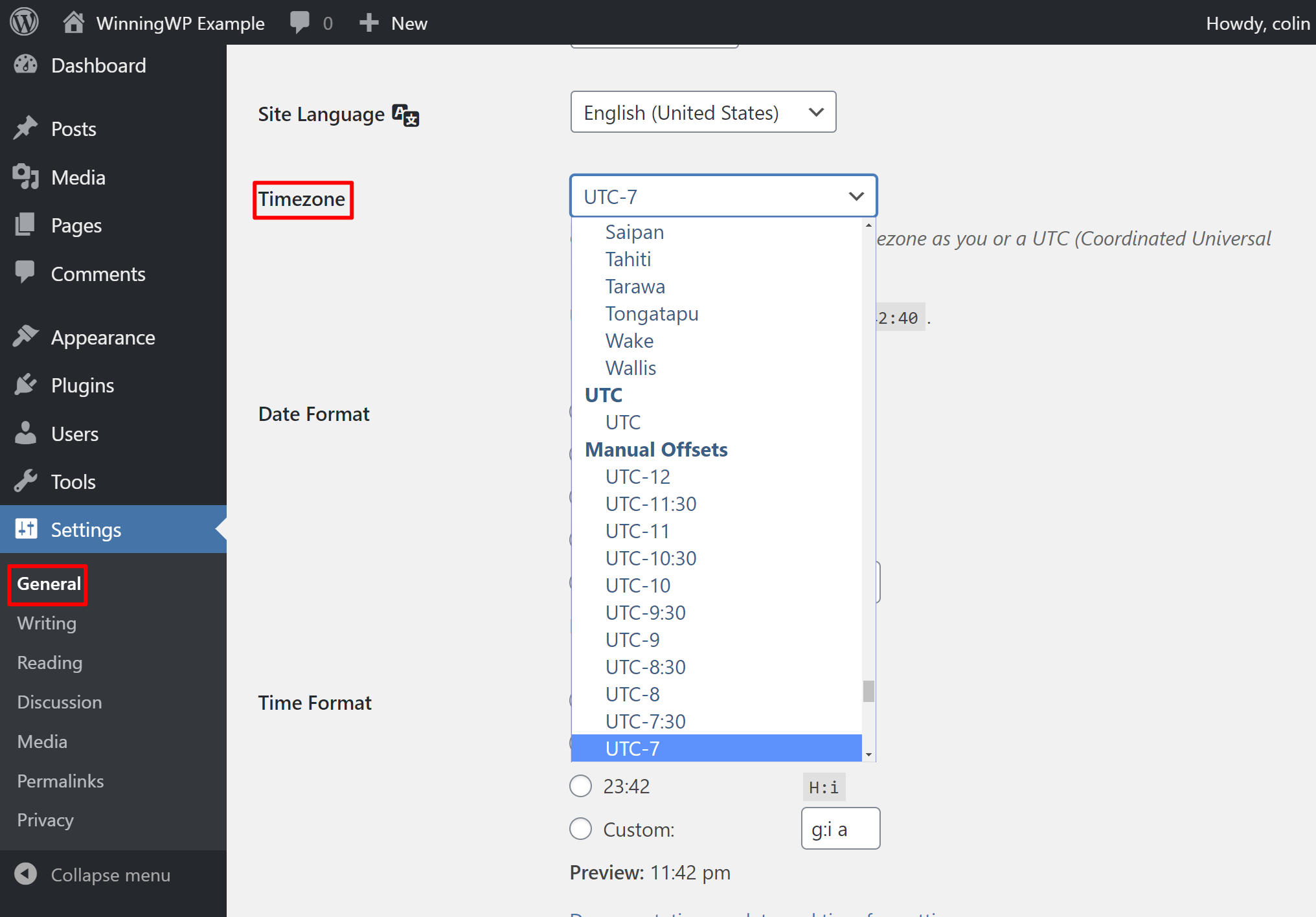 Setting your WordPress timezone