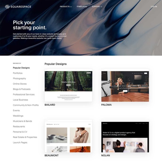 Select a Squarespace Template