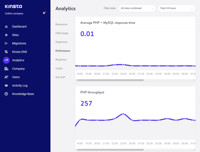 Kinsta hosting dashboard analytics section