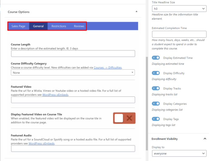 LifterLMS course meta box