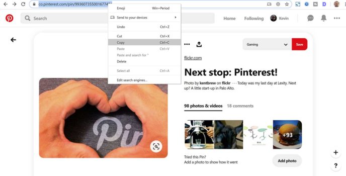 Copy Pinterest Pin URL