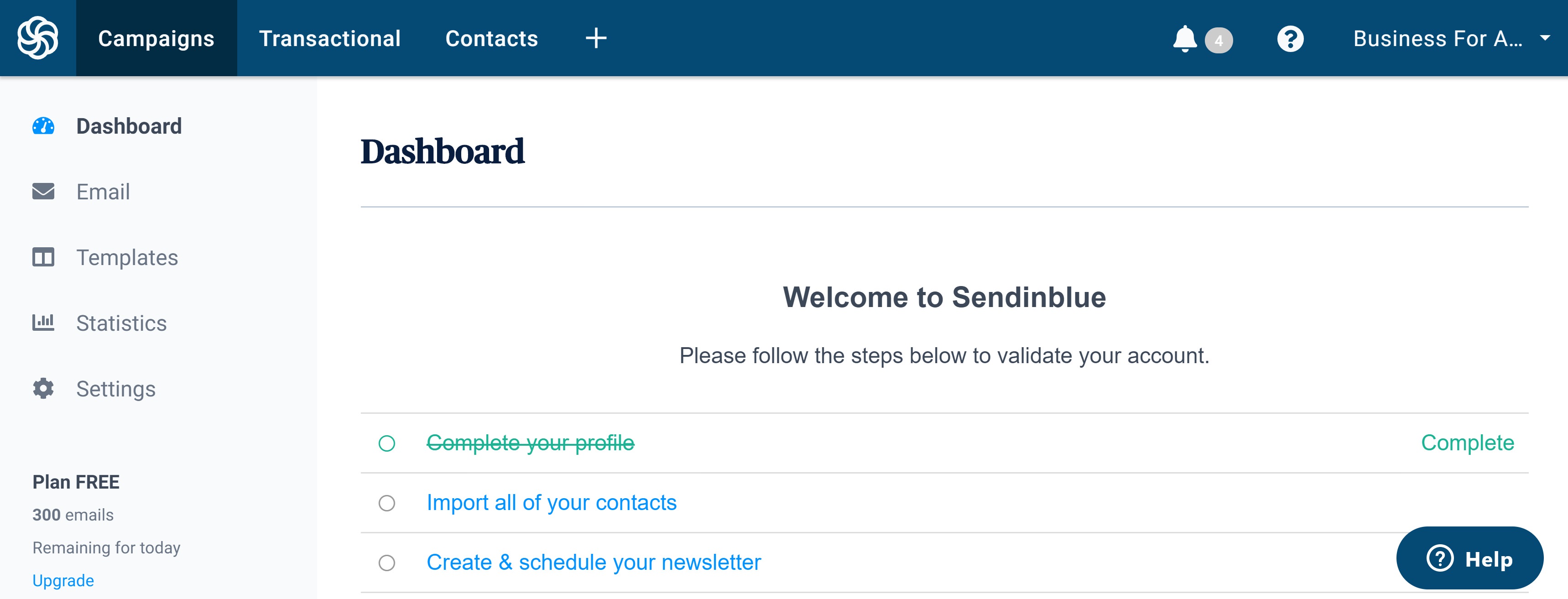 SendInBlue vs Moosend: SendInBlue dashboard
