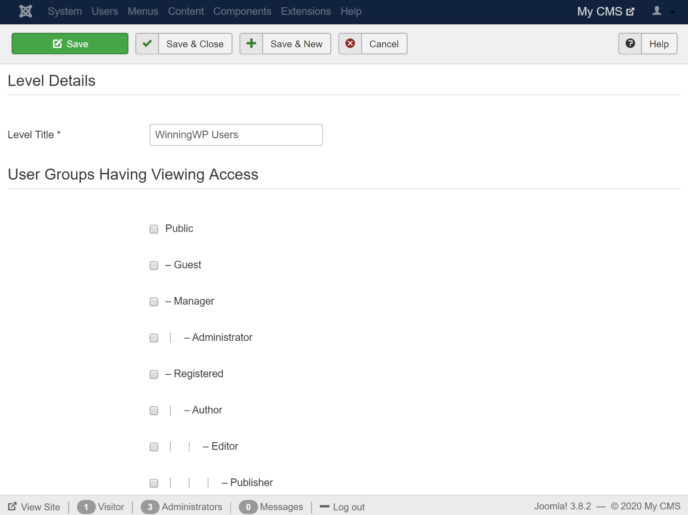 Joomla user access controls