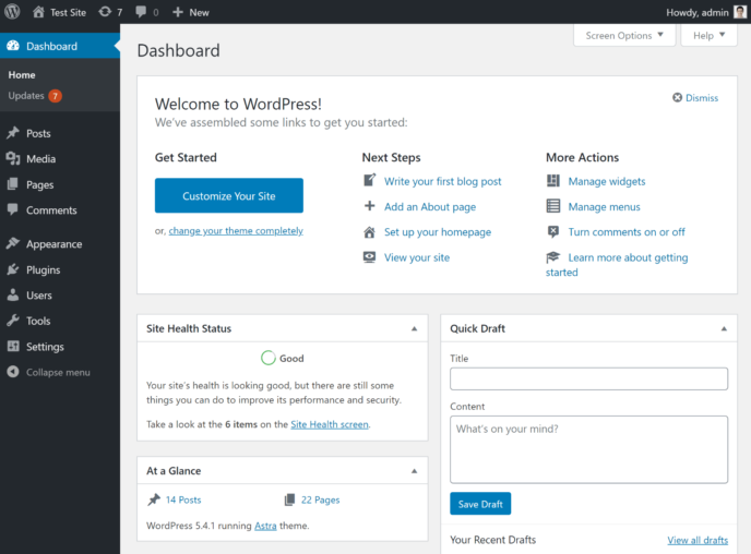 WordPress dashboard